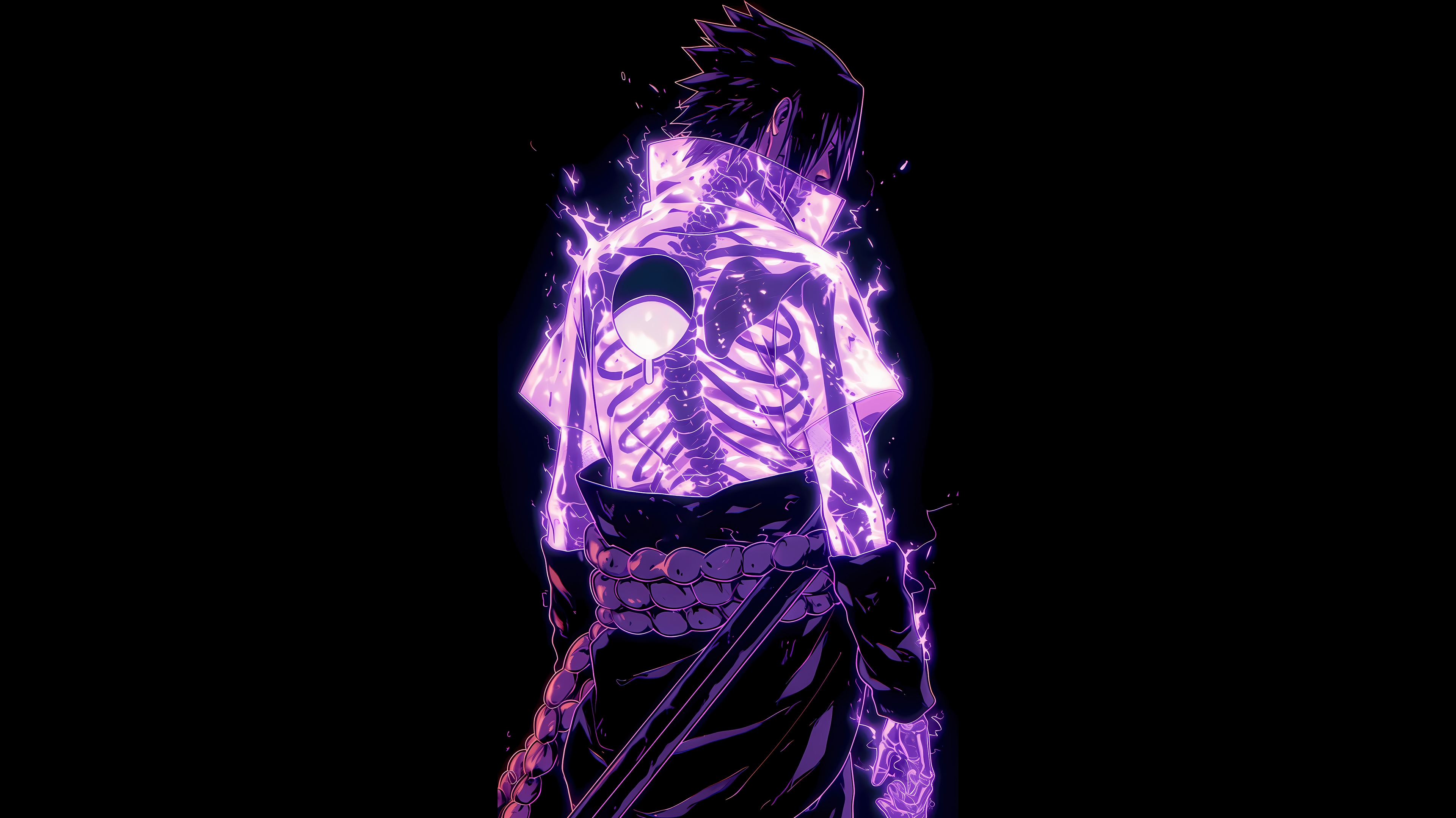 Sasuke Uchiha with purple skeleton aura 4K HD Wallpaper