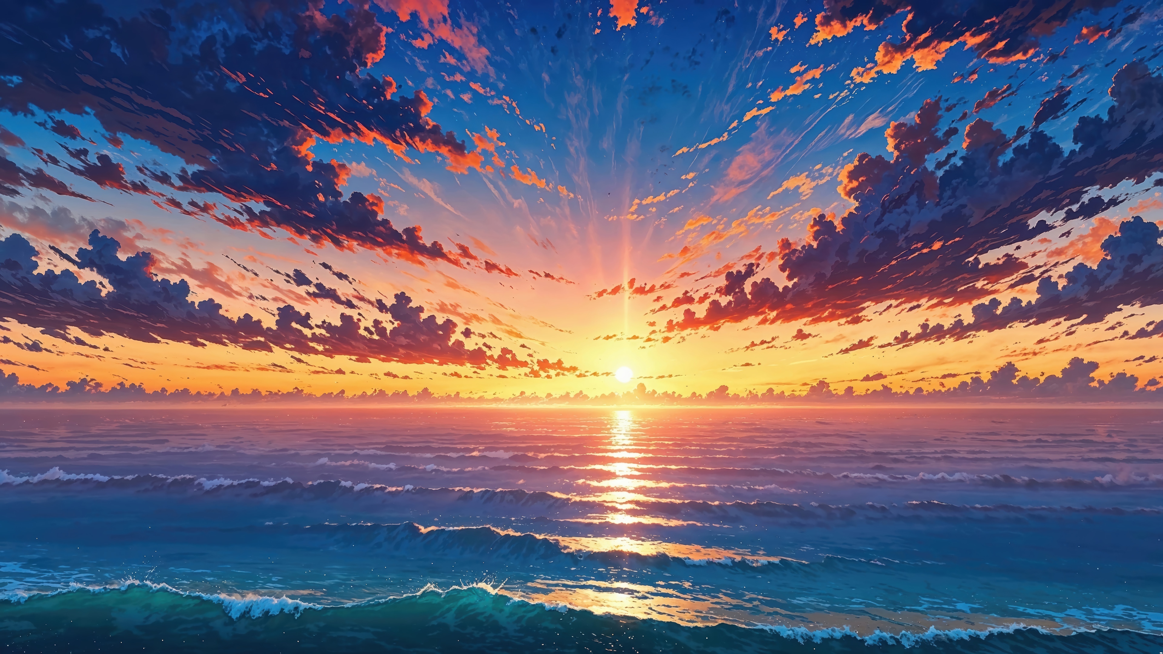 Sunset over the ocean with dramatic clouds HD Wallpaper