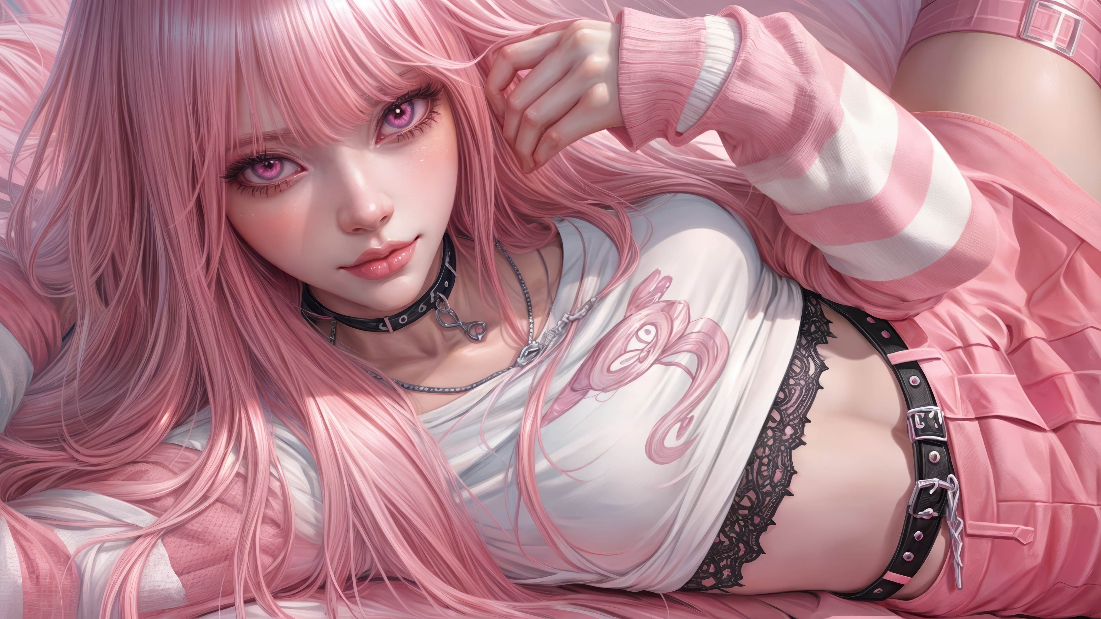 Anime Girl with Pink Hair and Pink Outfit 4K HD Wallpaper