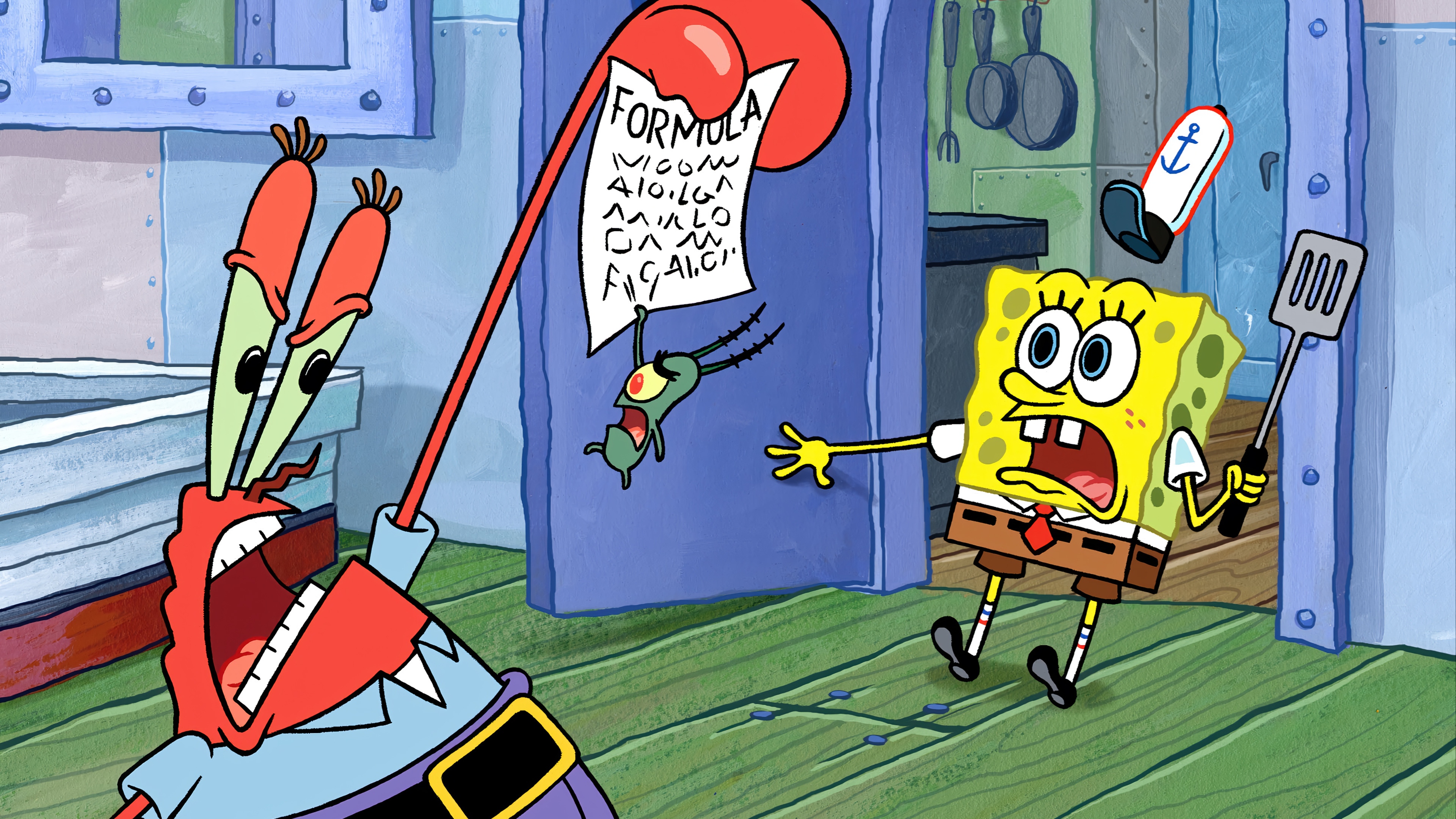 SpongeBob, Mr. Krabs, and Plankton in Krusty Krab HD Wallpaper