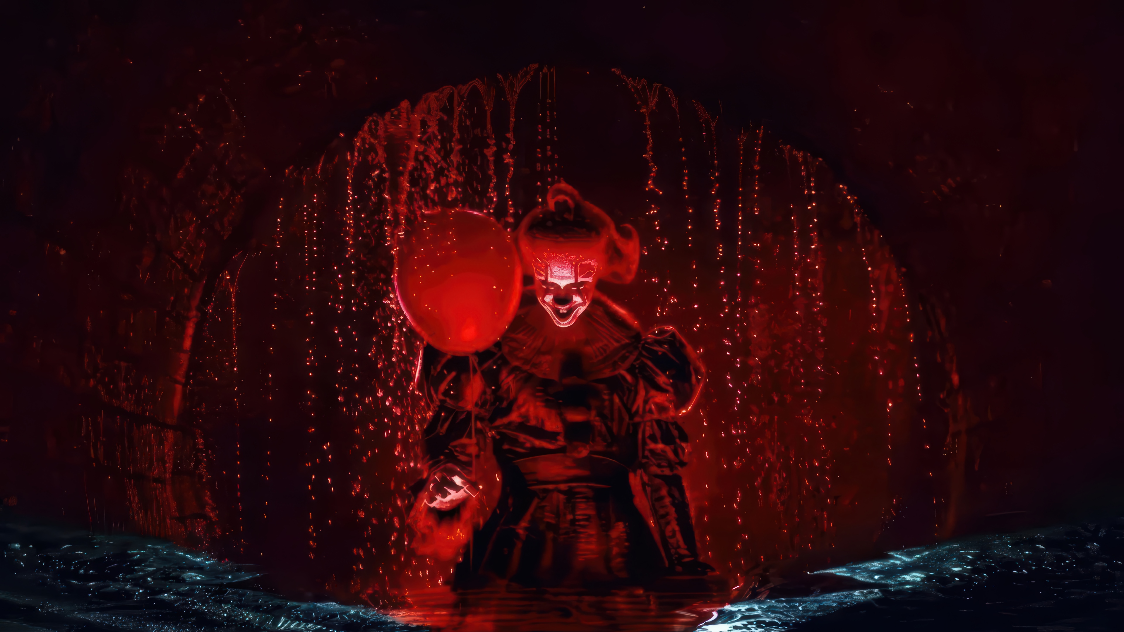 Pennywise with a red balloon in a sewer 4K HD Wallpaper