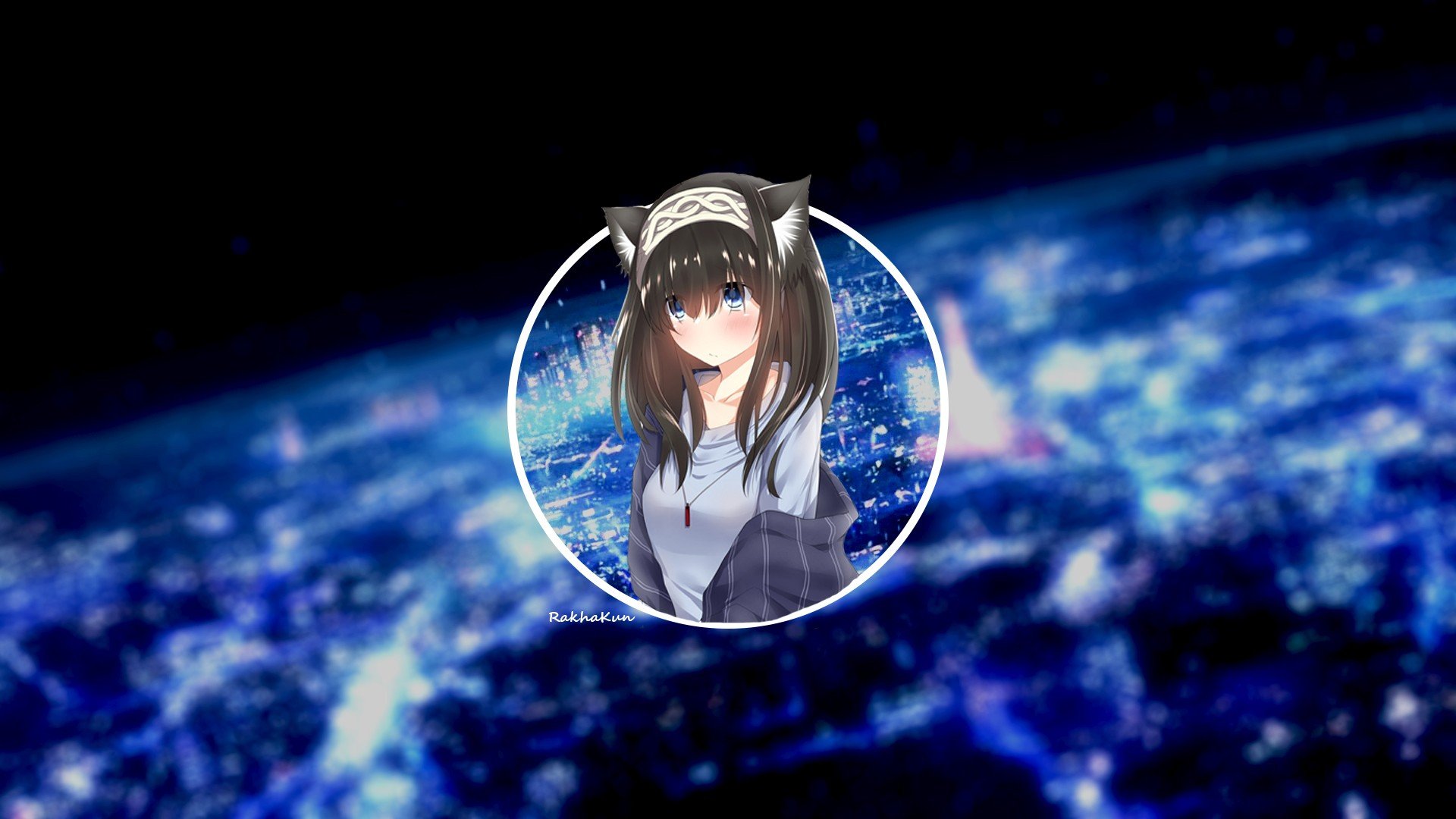 Anime cat girl with blue eyes and brown hair HD Wallpaper