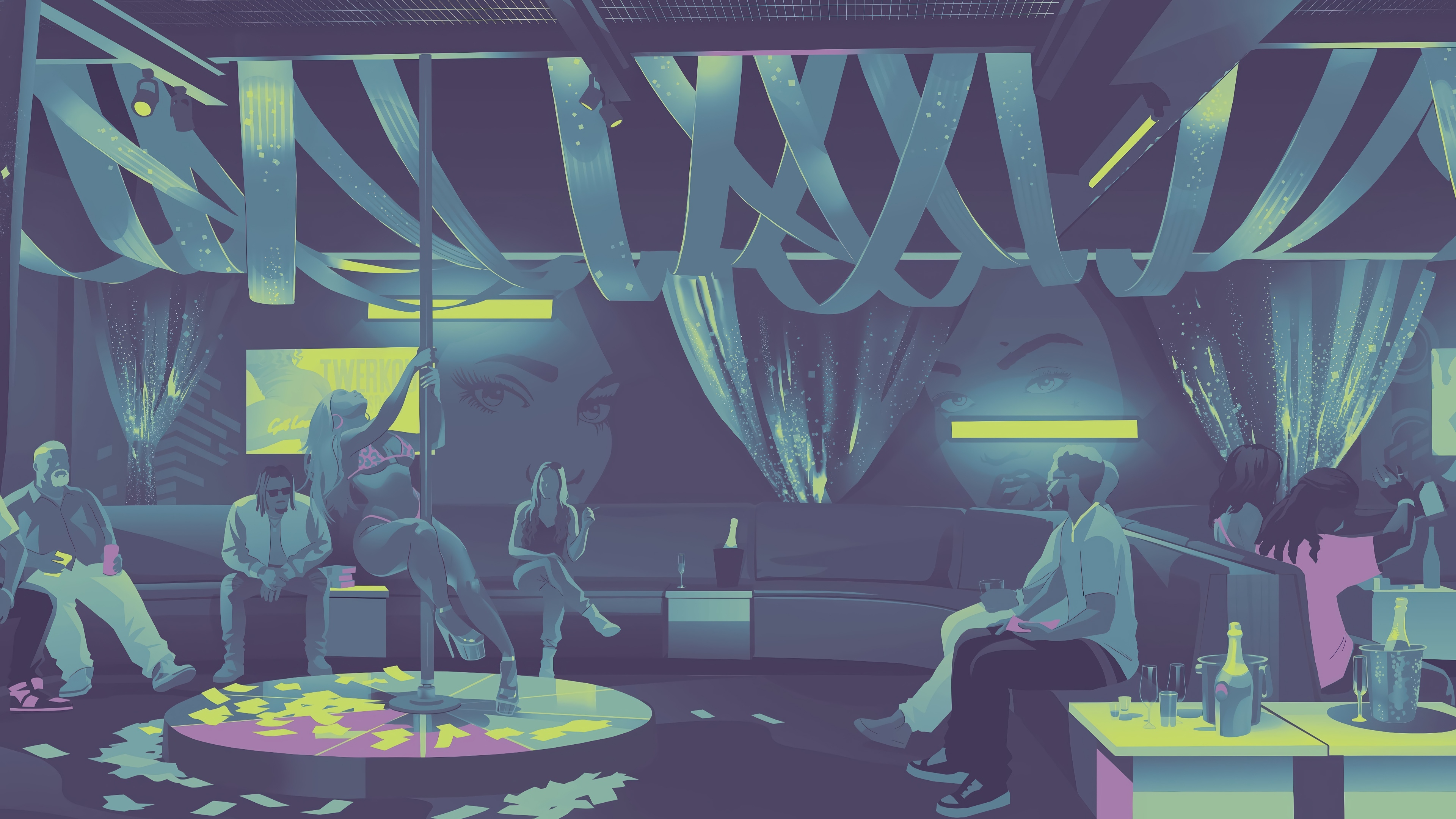 Grand Theft Auto 6 club scene with pole dancer HD Wallpaper