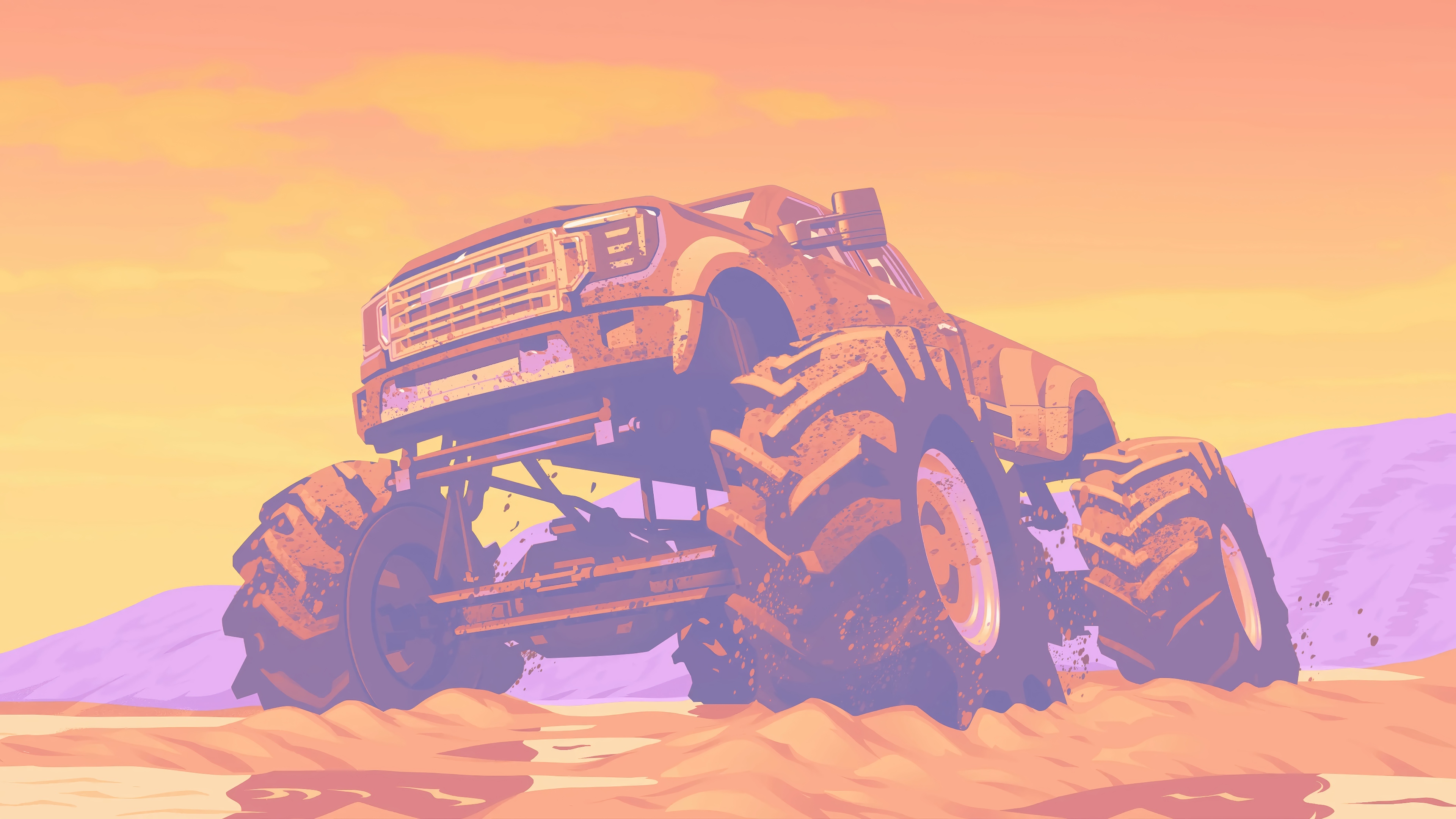 Monster Truck in a Desert Landscape 4K HD Wallpaper