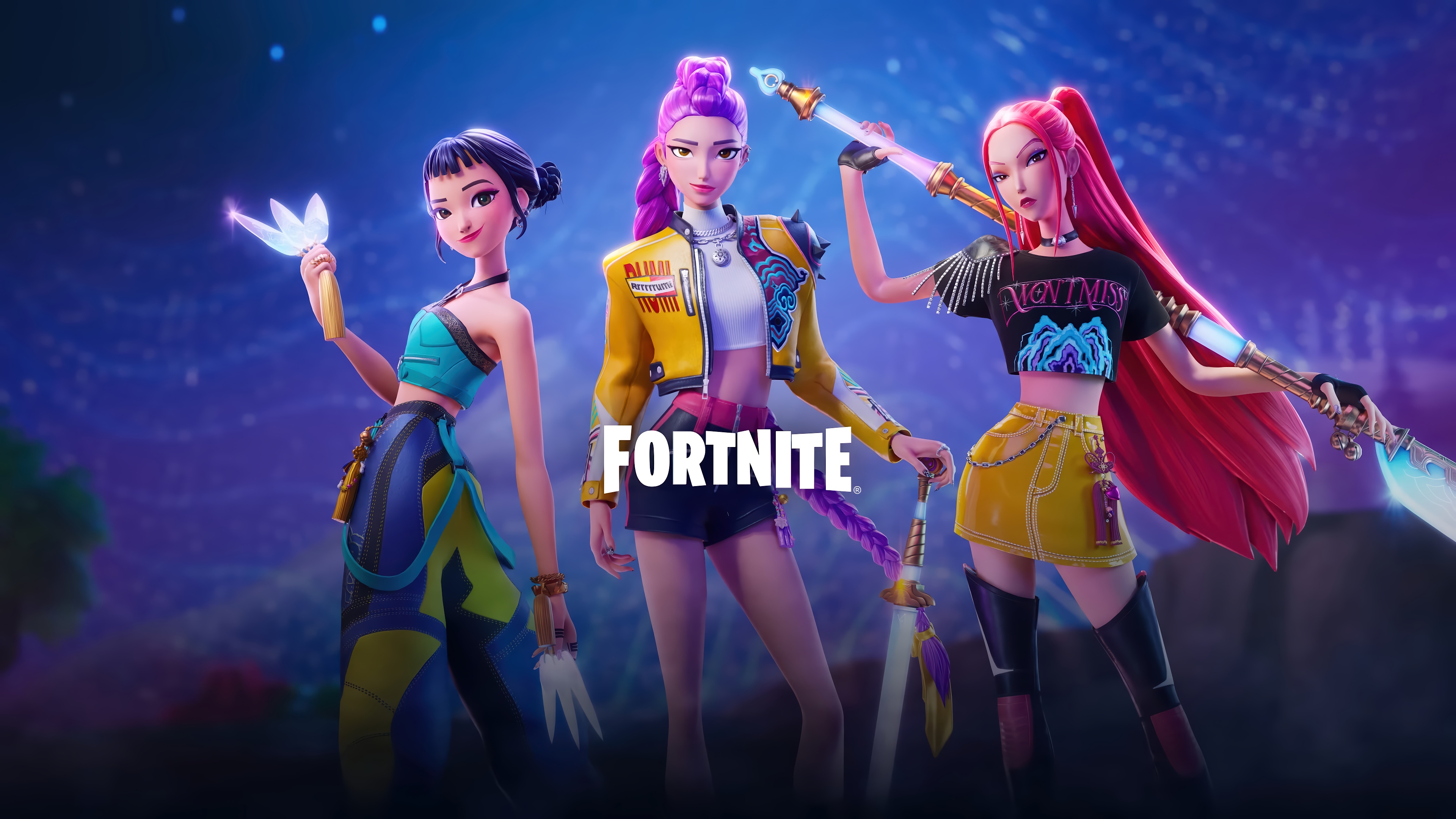 Fortnite K-Pop Demon Hunters Rumi Mira Zoey 4K HD Wallpaper