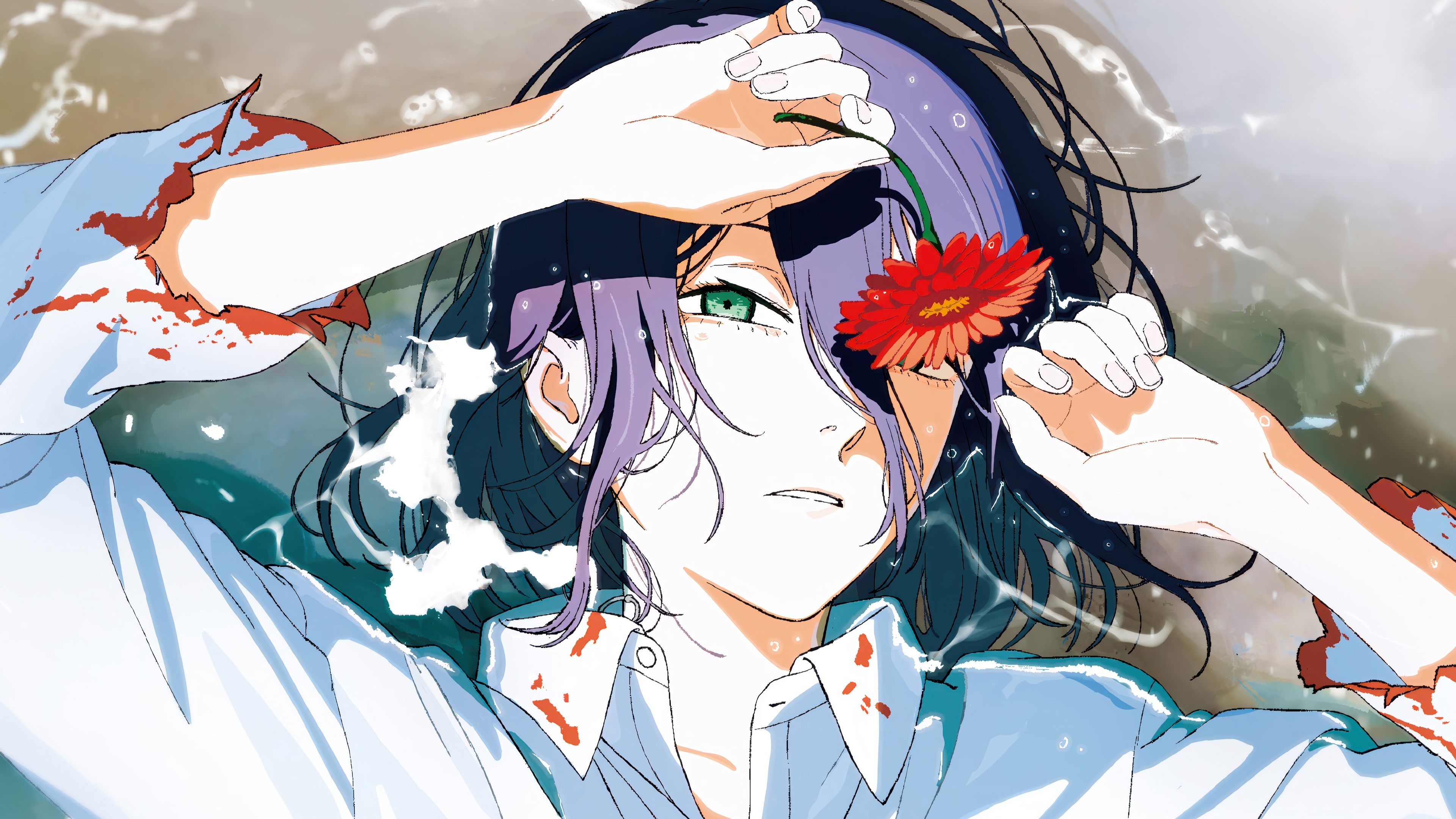 Reze from Chainsaw Man with a flower HD Wallpaper