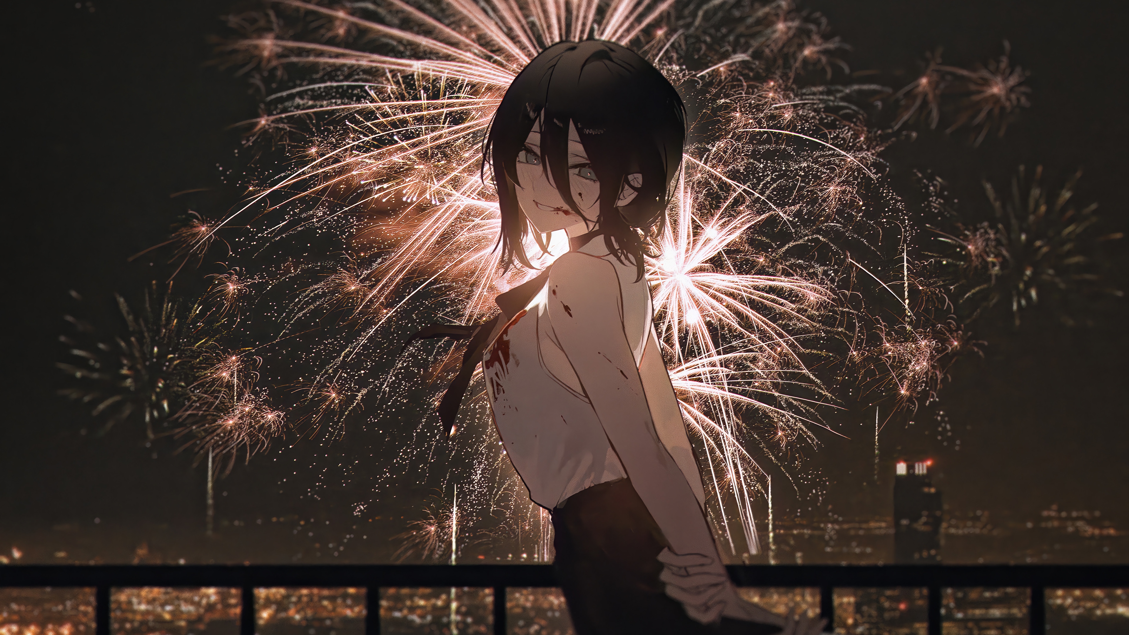 Reze from Chainsaw Man with Fireworks HD Wallpaper