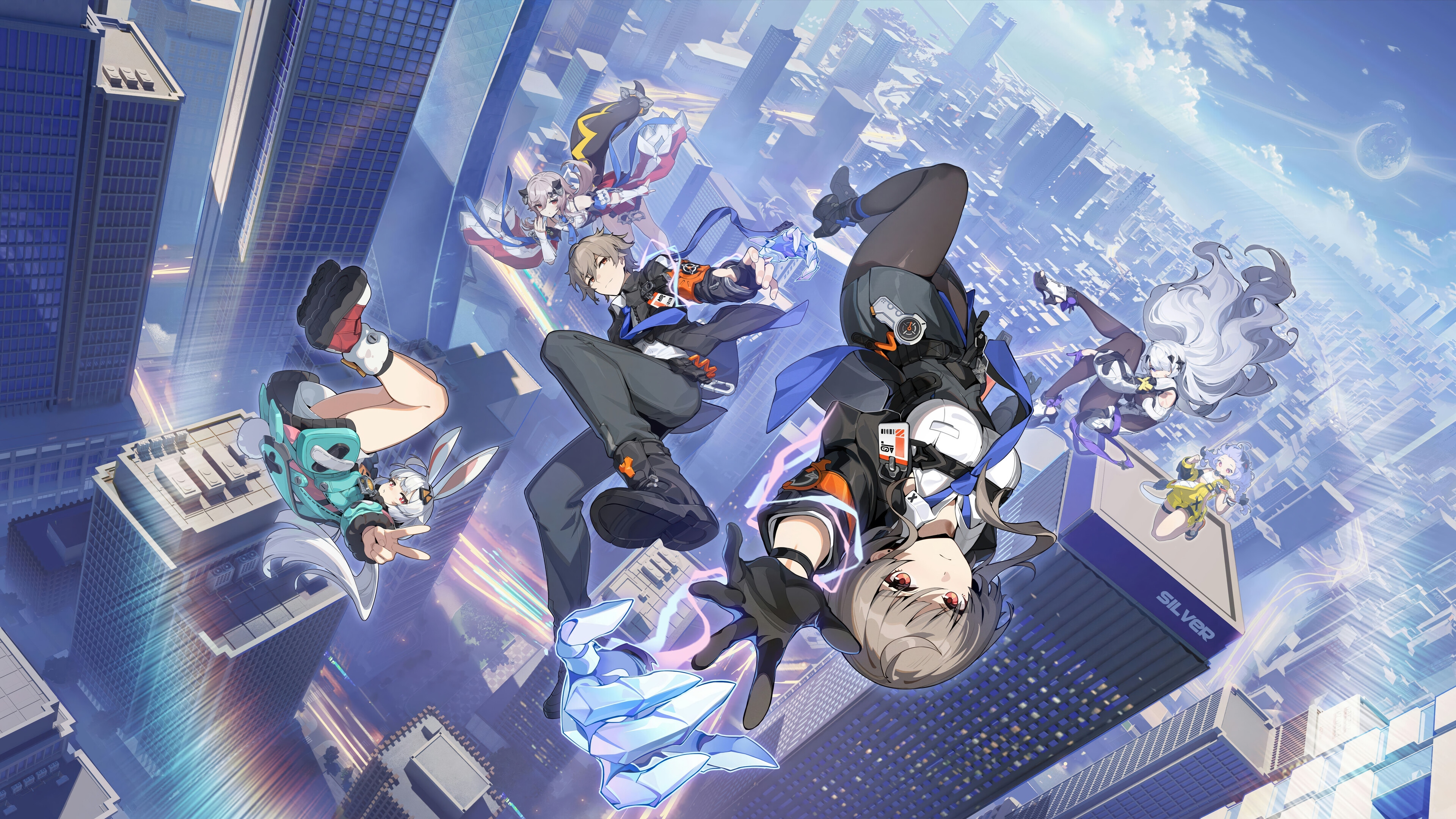 Ananta characters in a futuristic city HD Wallpaper