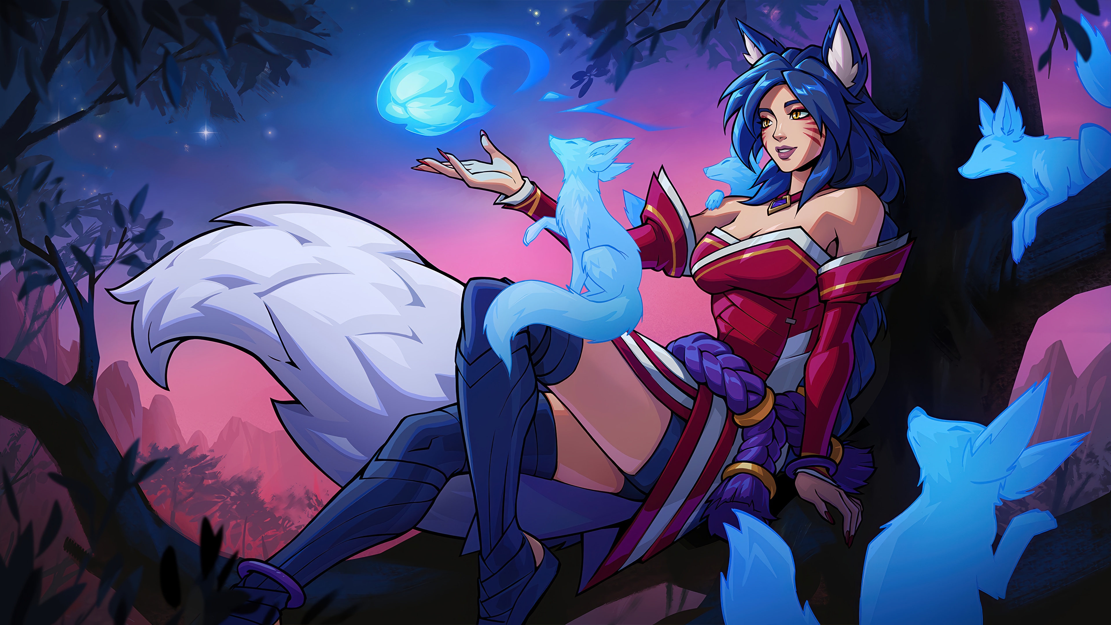 Ahri with spirit foxes in League of Legends 4K HD Wallpaper