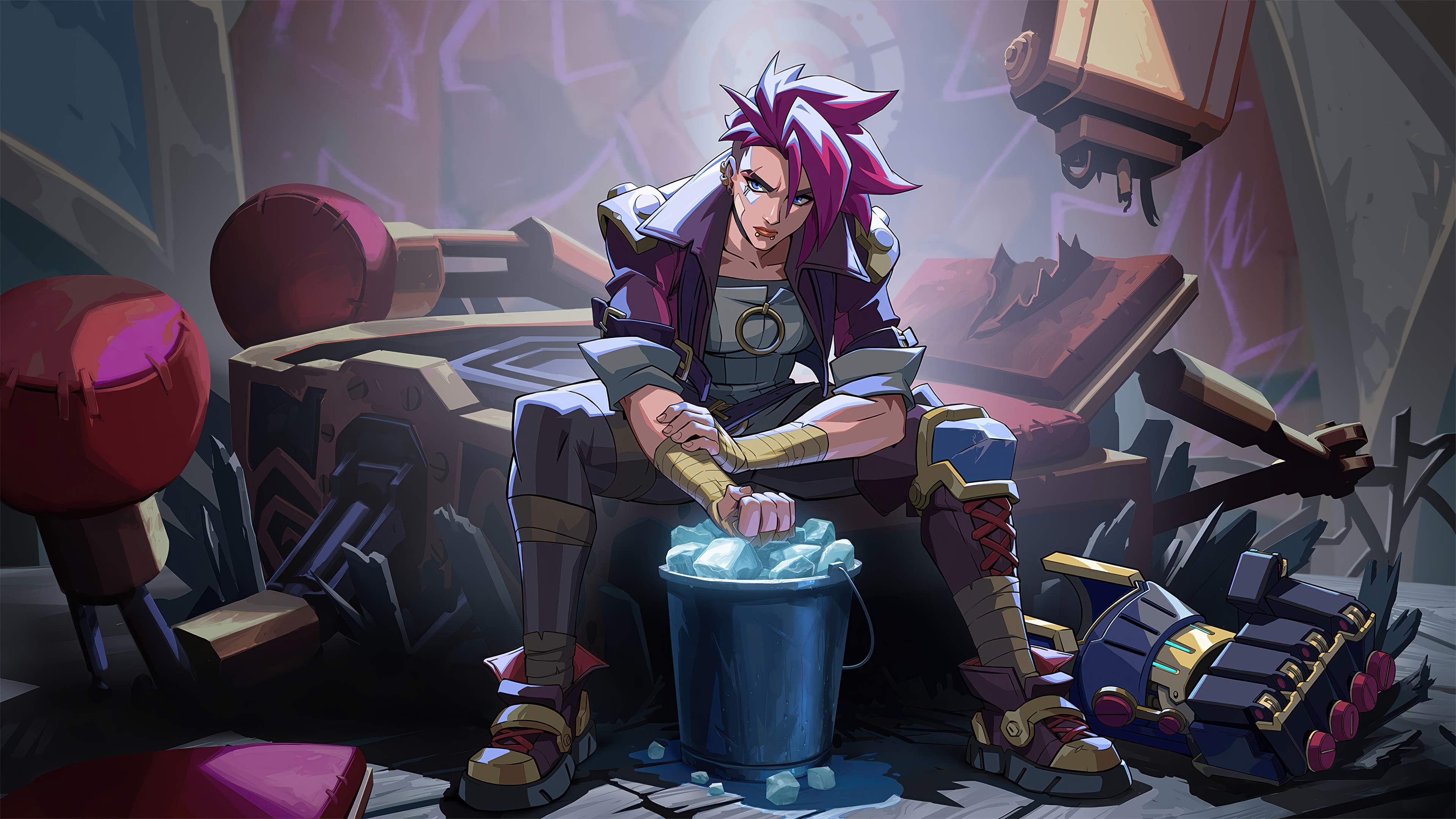 Vi from League of Legends with ice bucket HD Wallpaper