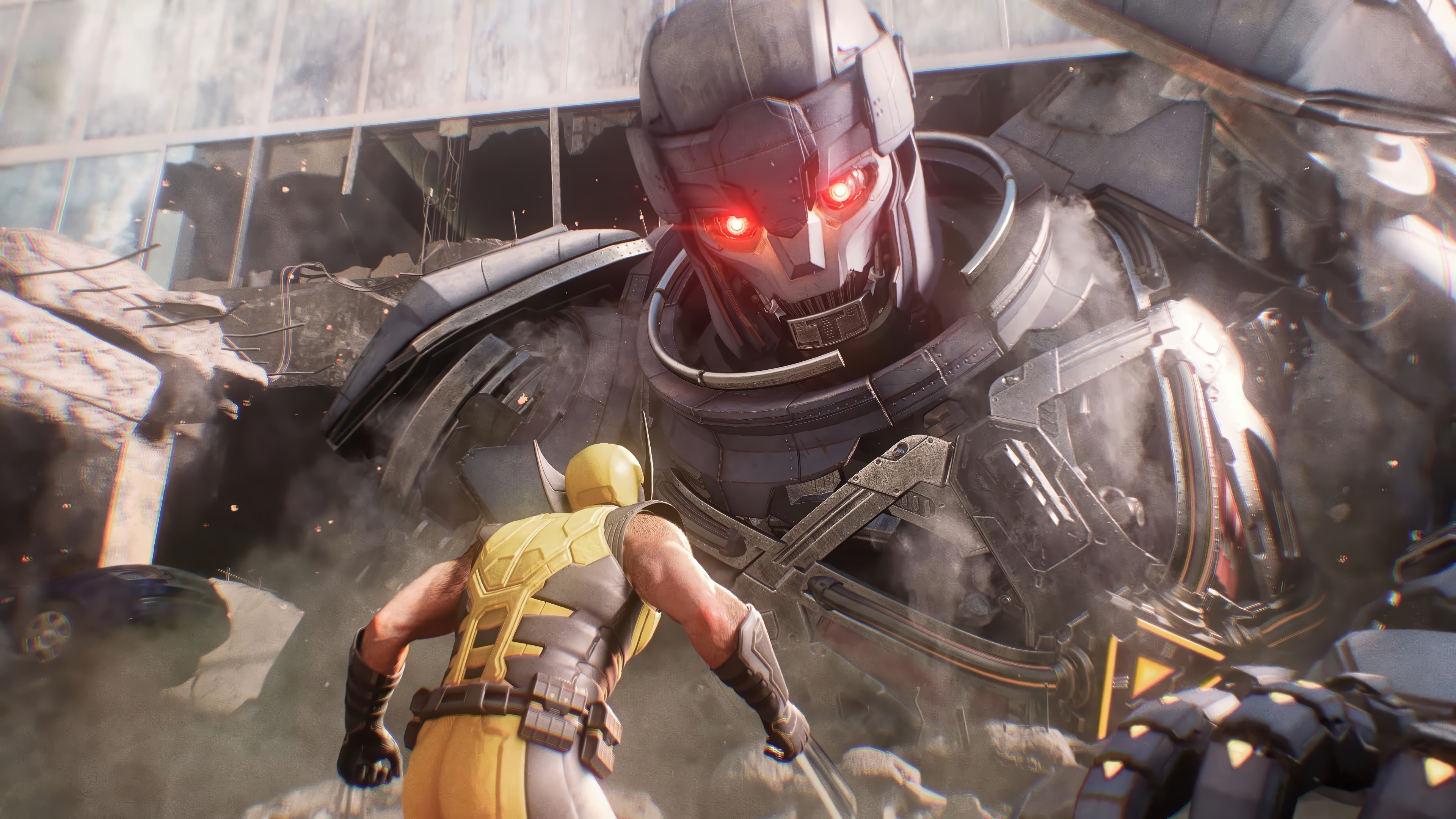 Wolverine fighting a Sentinel in Marvel 4K HD Wallpaper