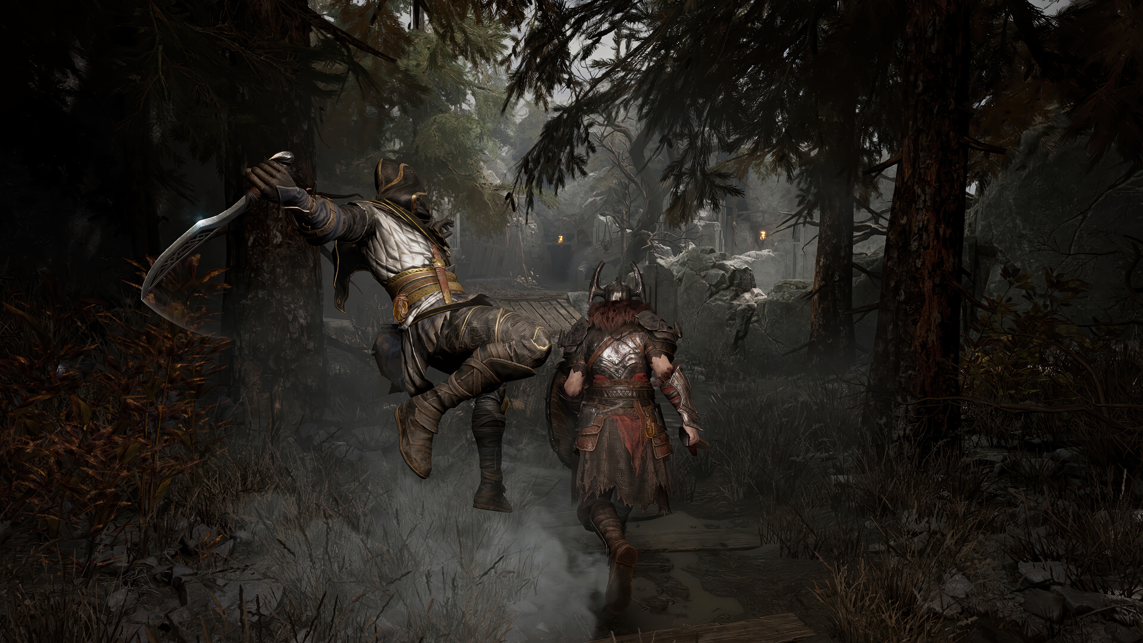 Mistfall Hunter in a forest HD Wallpaper