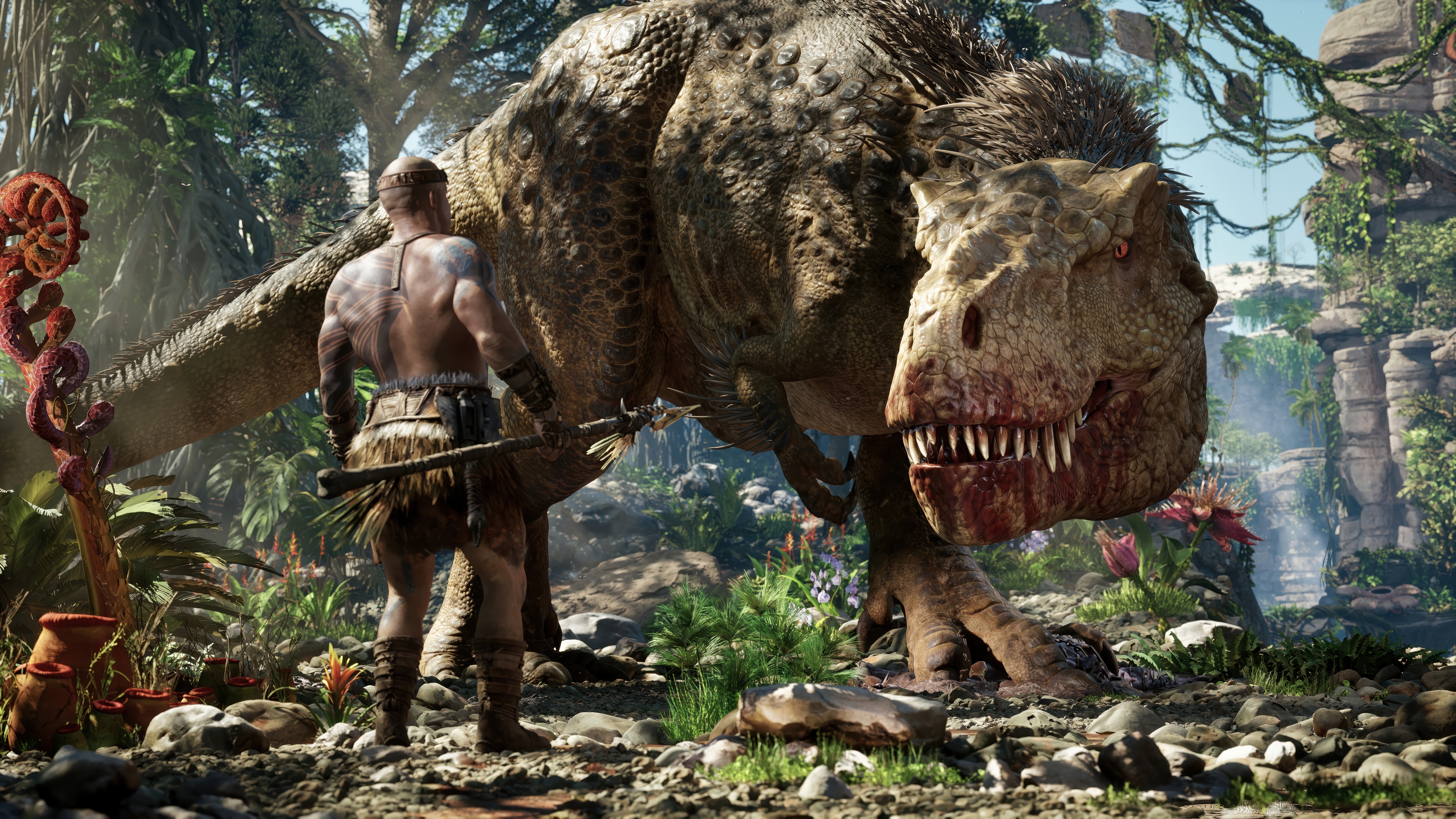 Ark 2 T-Rex and Warrior 4K HD Wallpaper