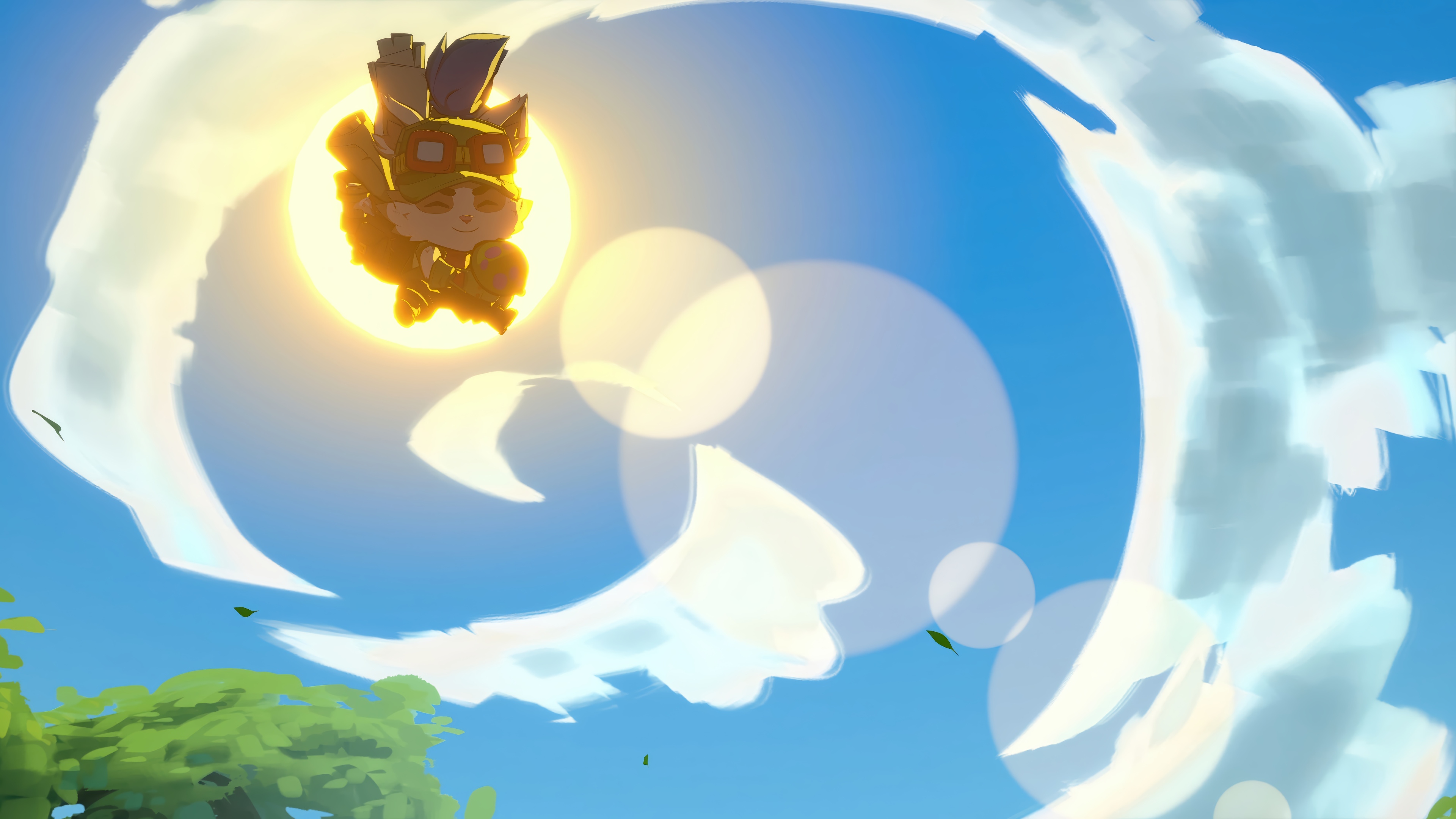 Teemo flying in the sky with clouds HD Wallpaper
