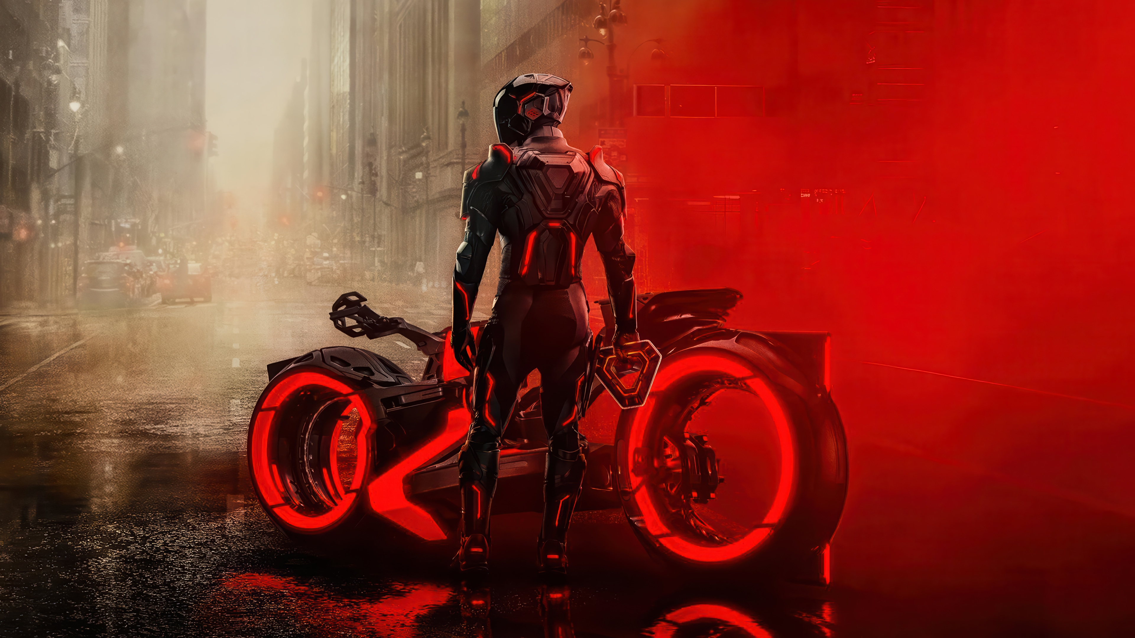Tron: Ares Light Cycle Motorcycle 4K HD Wallpaper