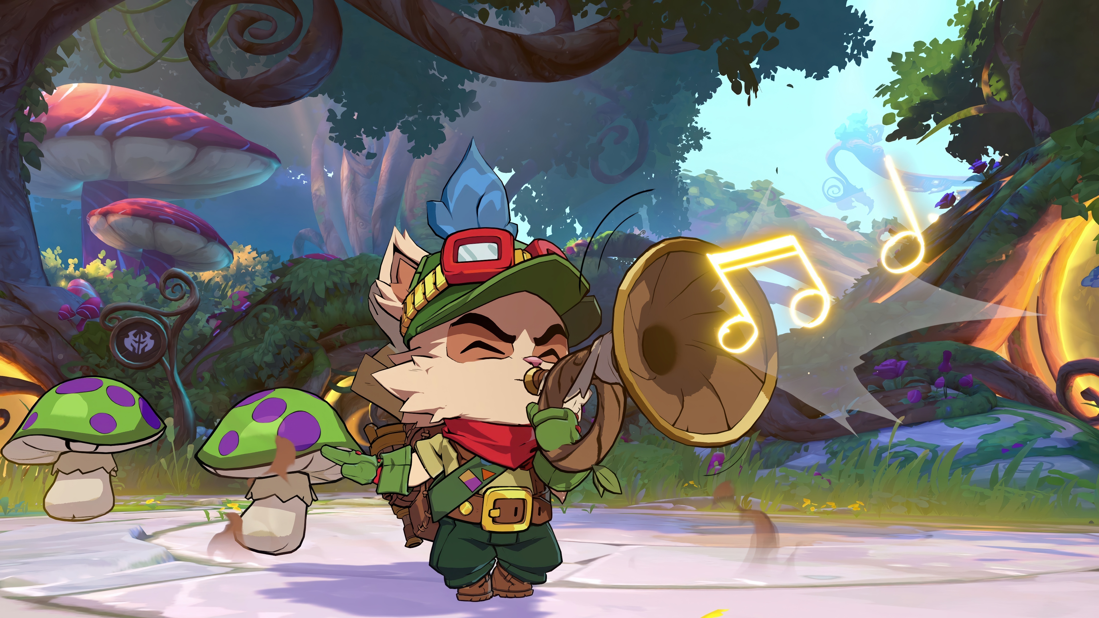 Teemo playing a horn in a forest HD Wallpaper