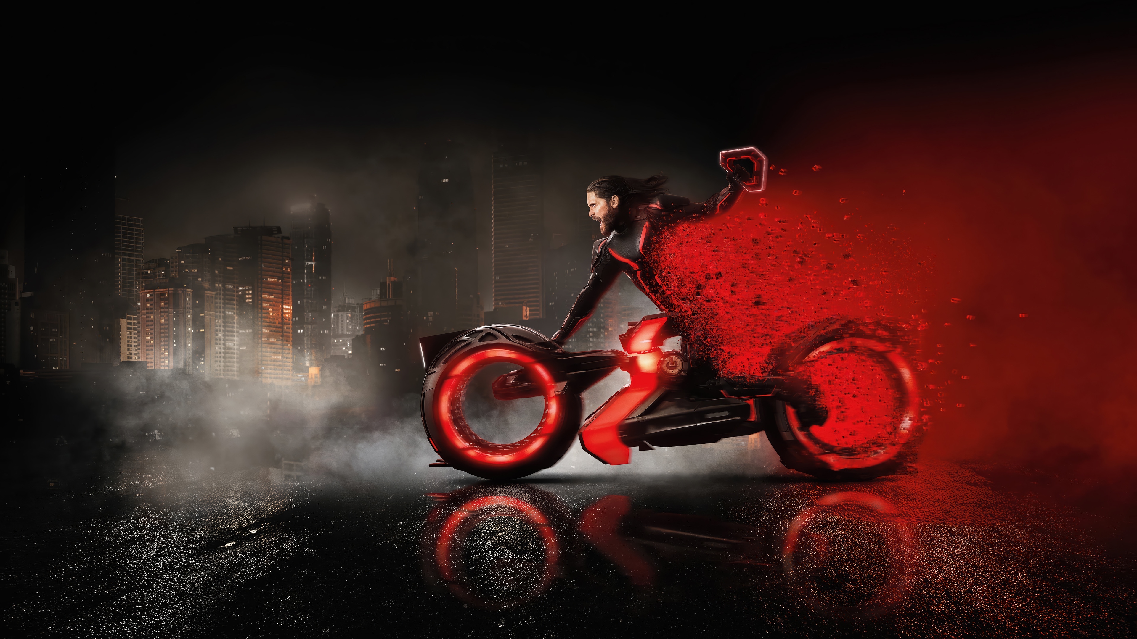 Jared Leto on a Light Cycle in Tron: Ares 4K HD Wallpaper