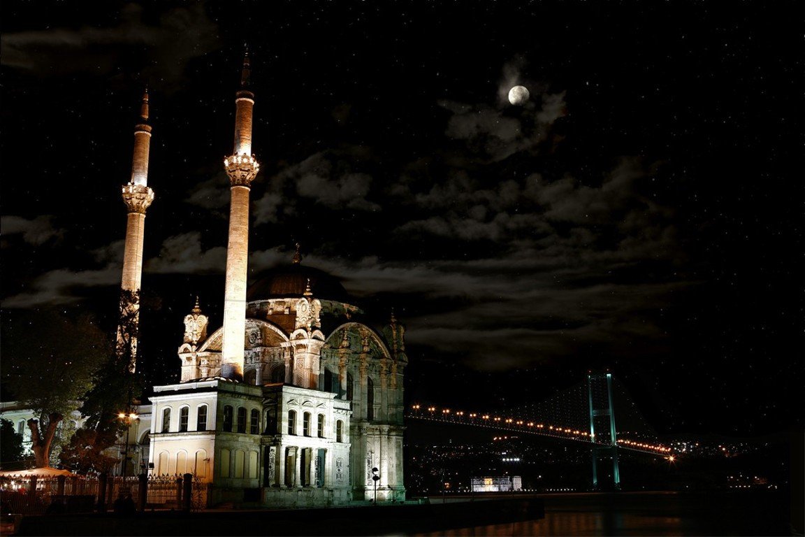 Ortakoy Mosque and Bosphorus Bridge at Night HD Wallpaper