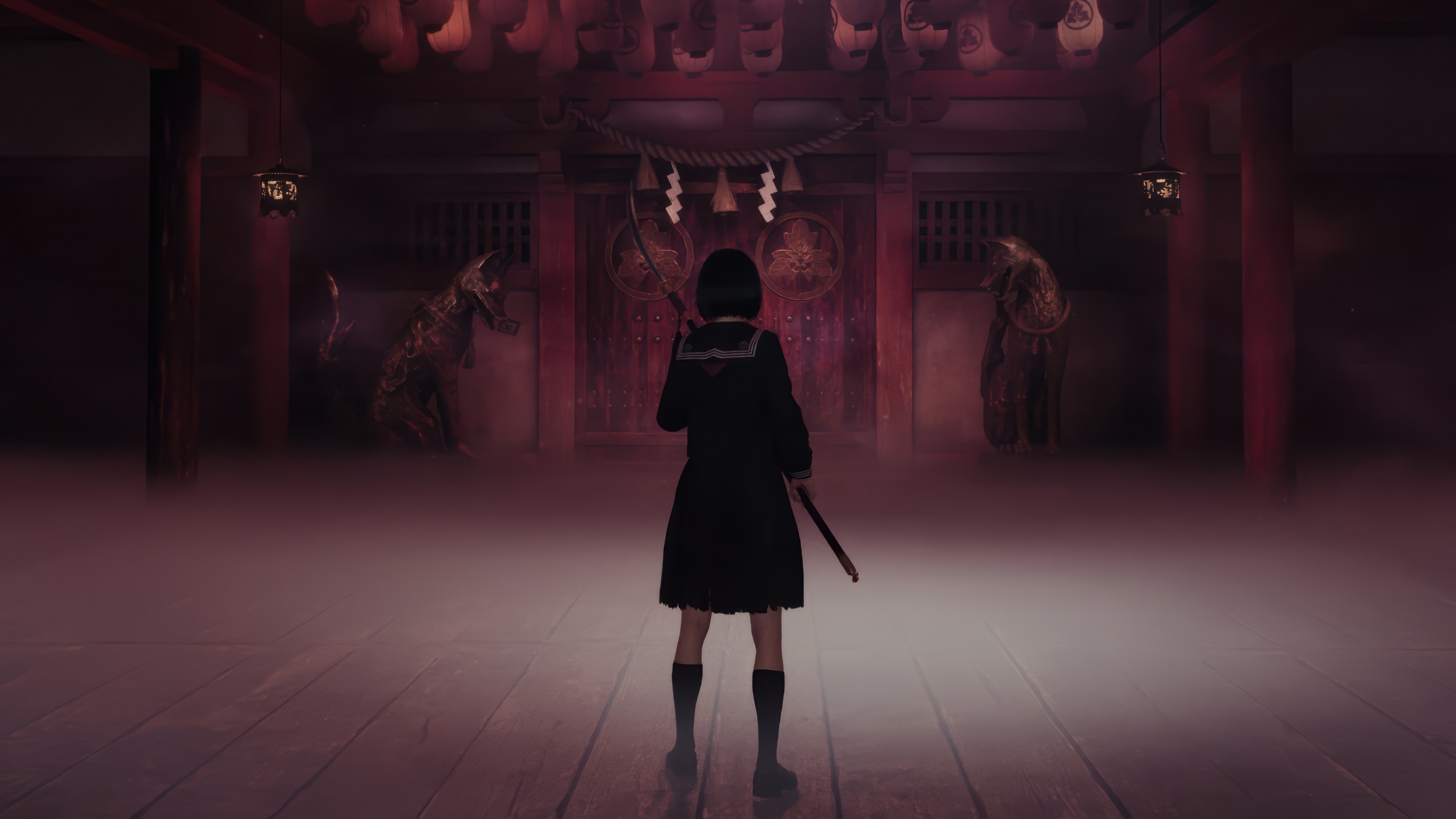 Silent Hill F: Girl with sword in shrine HD Wallpaper