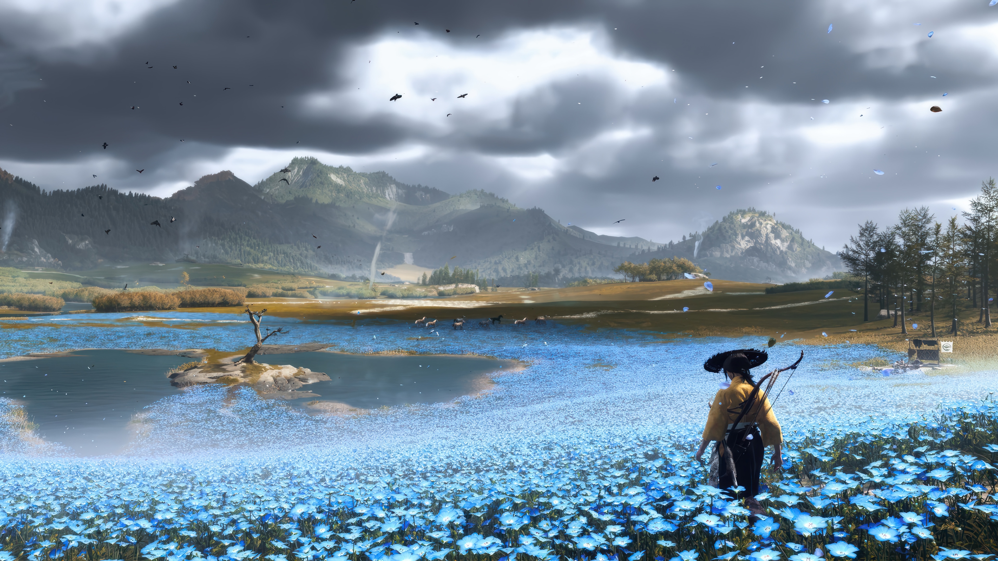 Ghost of Yotei 4K scenery with flowers HD Wallpaper
