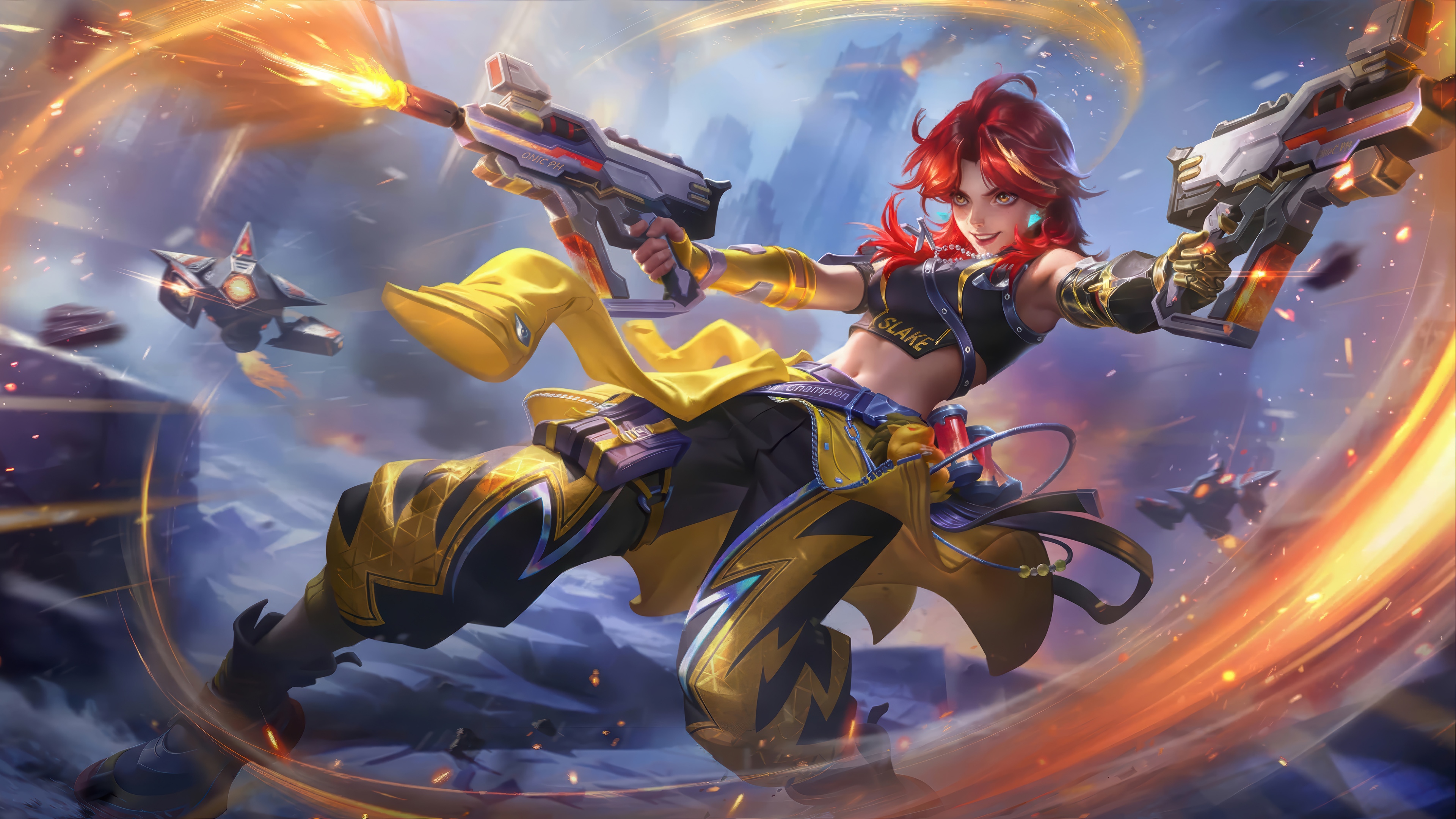 Beatrix from Mobile Legends firing guns HD Wallpaper