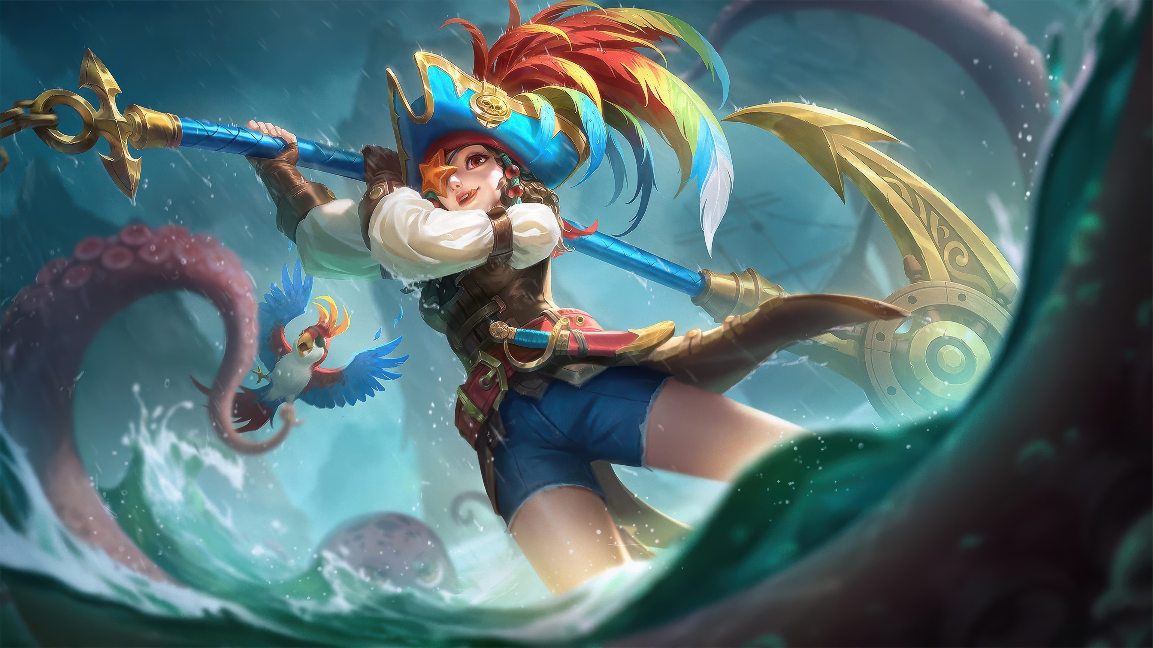 Ruby from Mobile Legends with a parrot and octopus HD Wallpaper