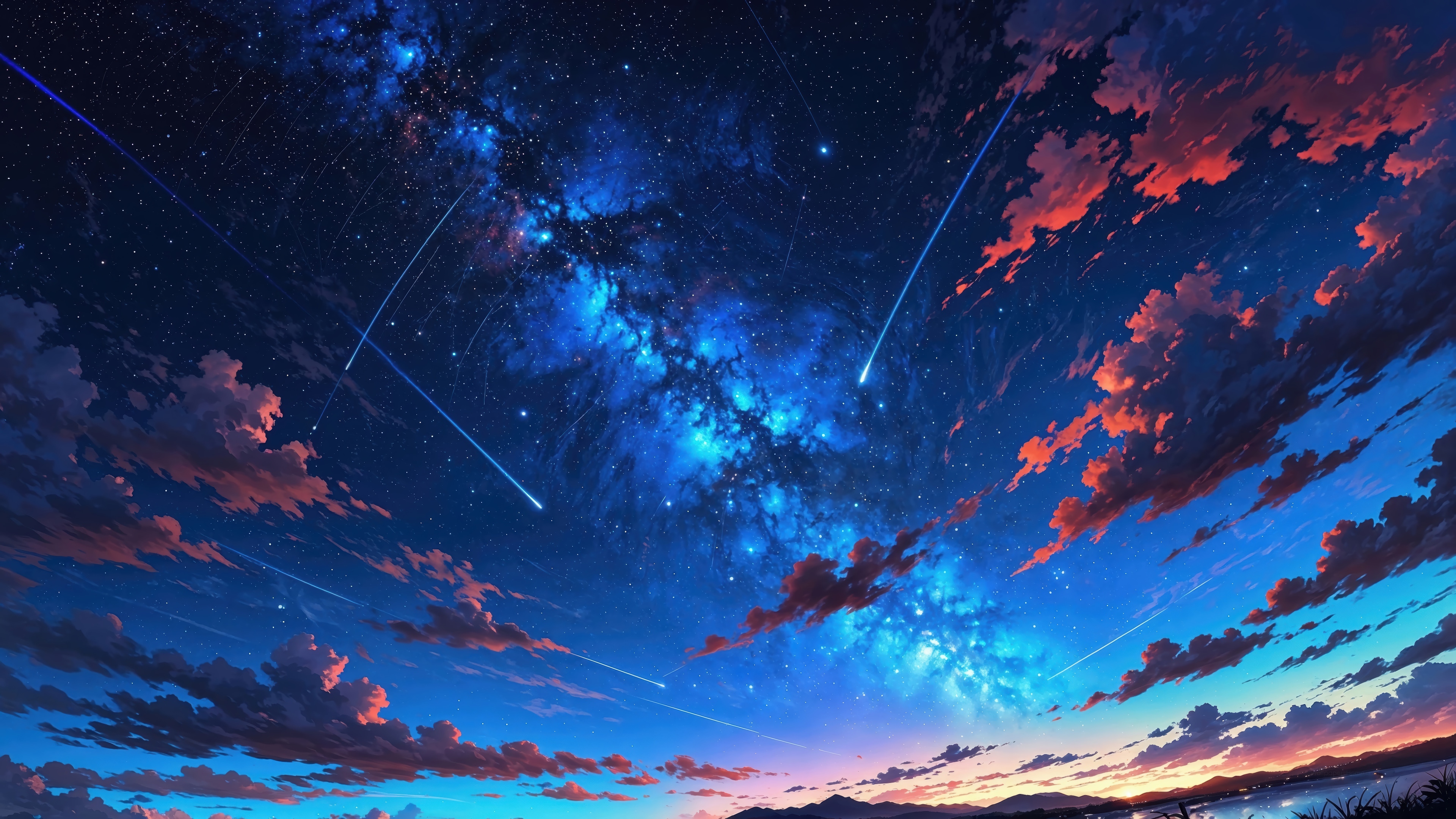 Starry Sky with Shooting Stars and Clouds HD Wallpaper