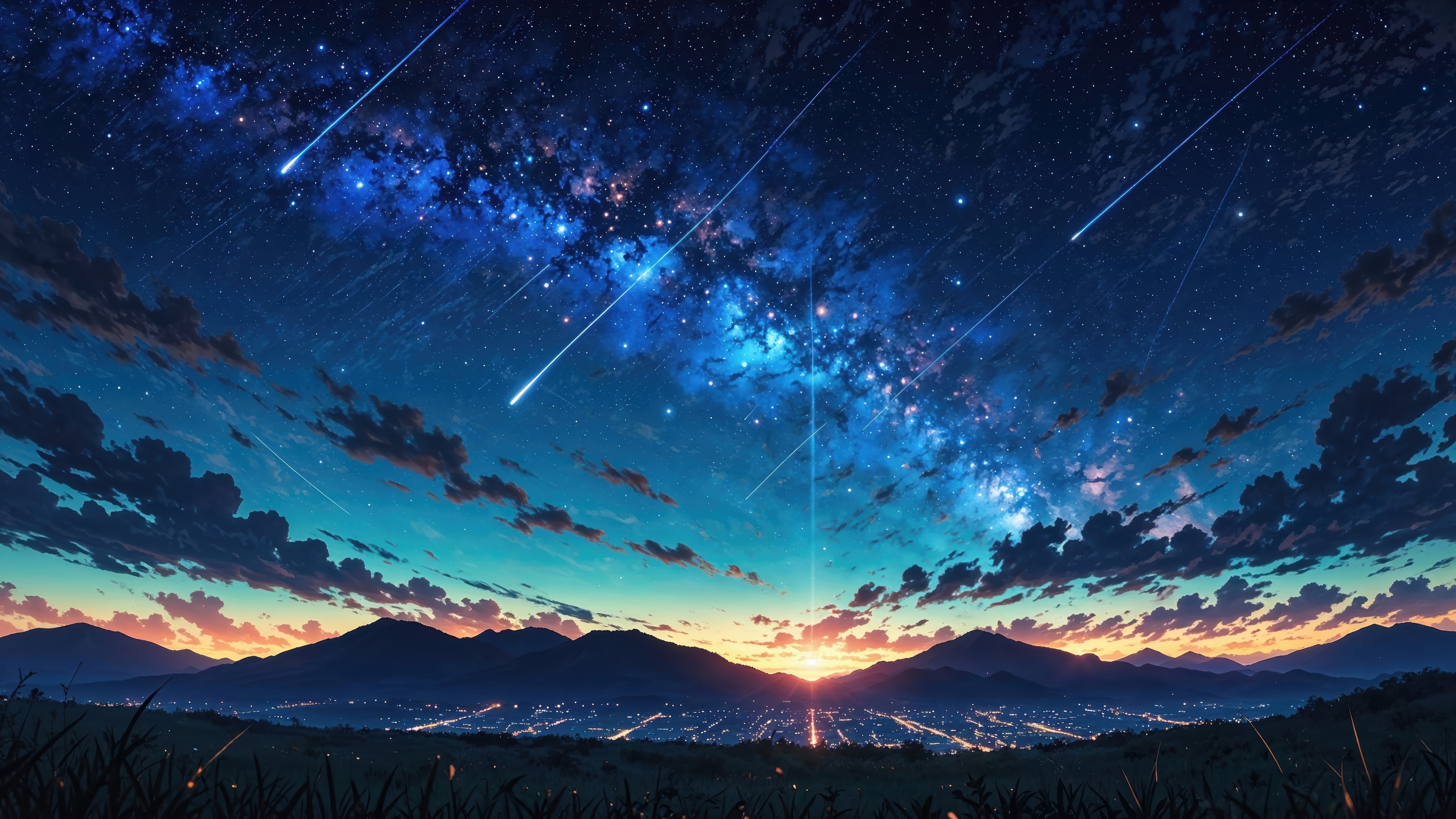 Starry Sky Over Mountains at Sunrise 4K HD Wallpaper