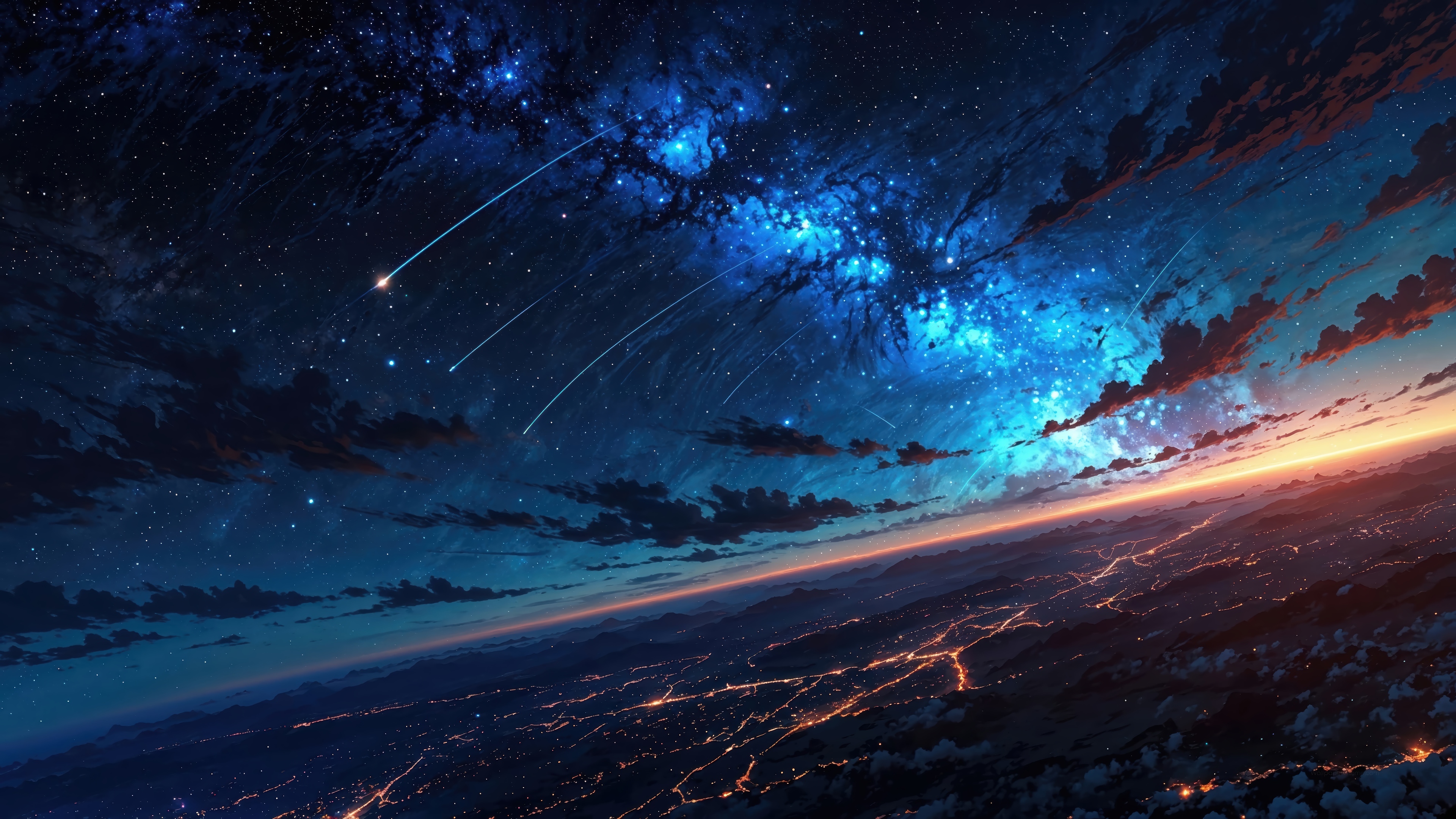 Starry Night Sky Over a Cityscape HD Wallpaper