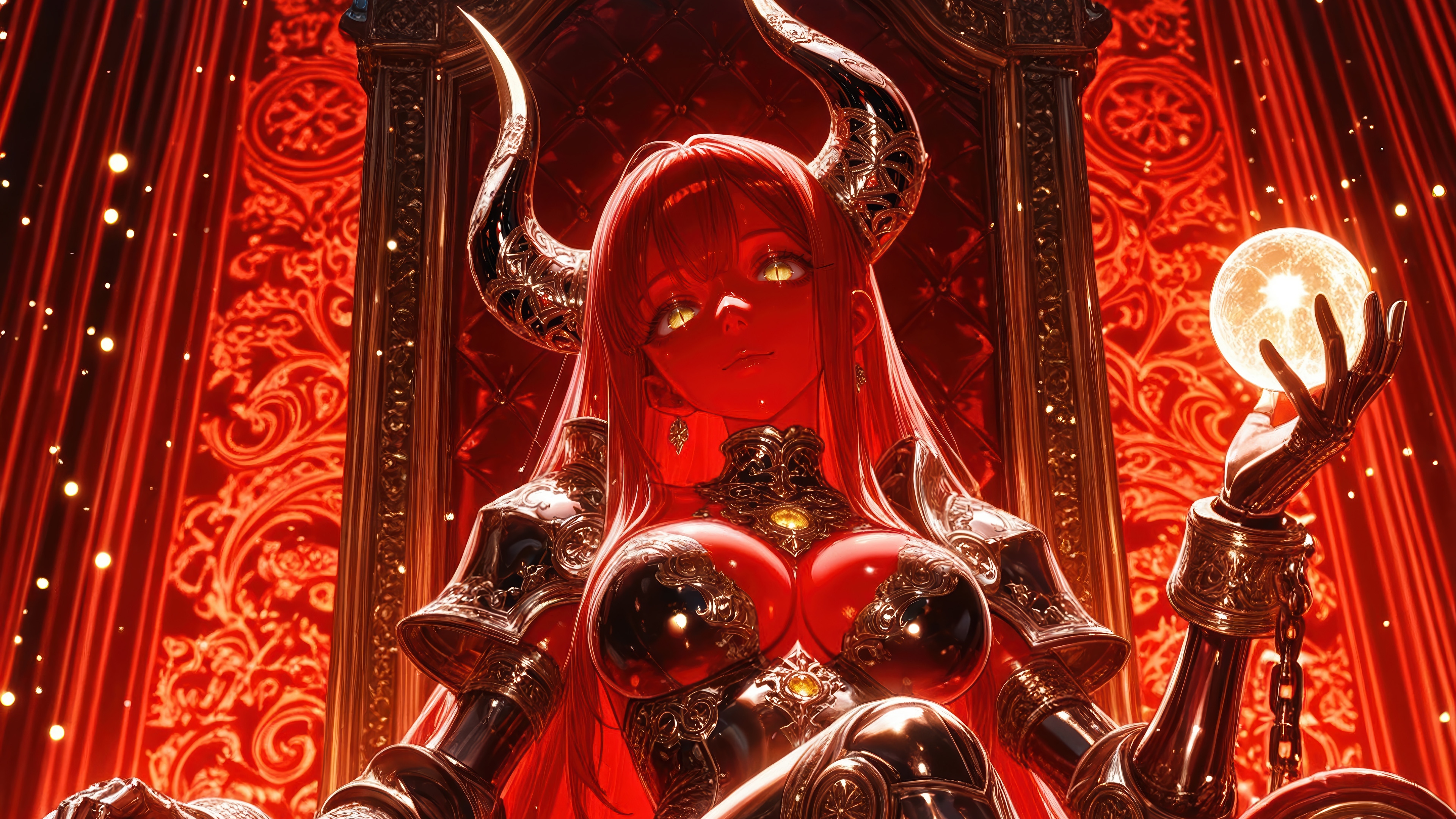 Demon Queen on a Throne Holding a Crystal Ball 4K HD Wallpaper