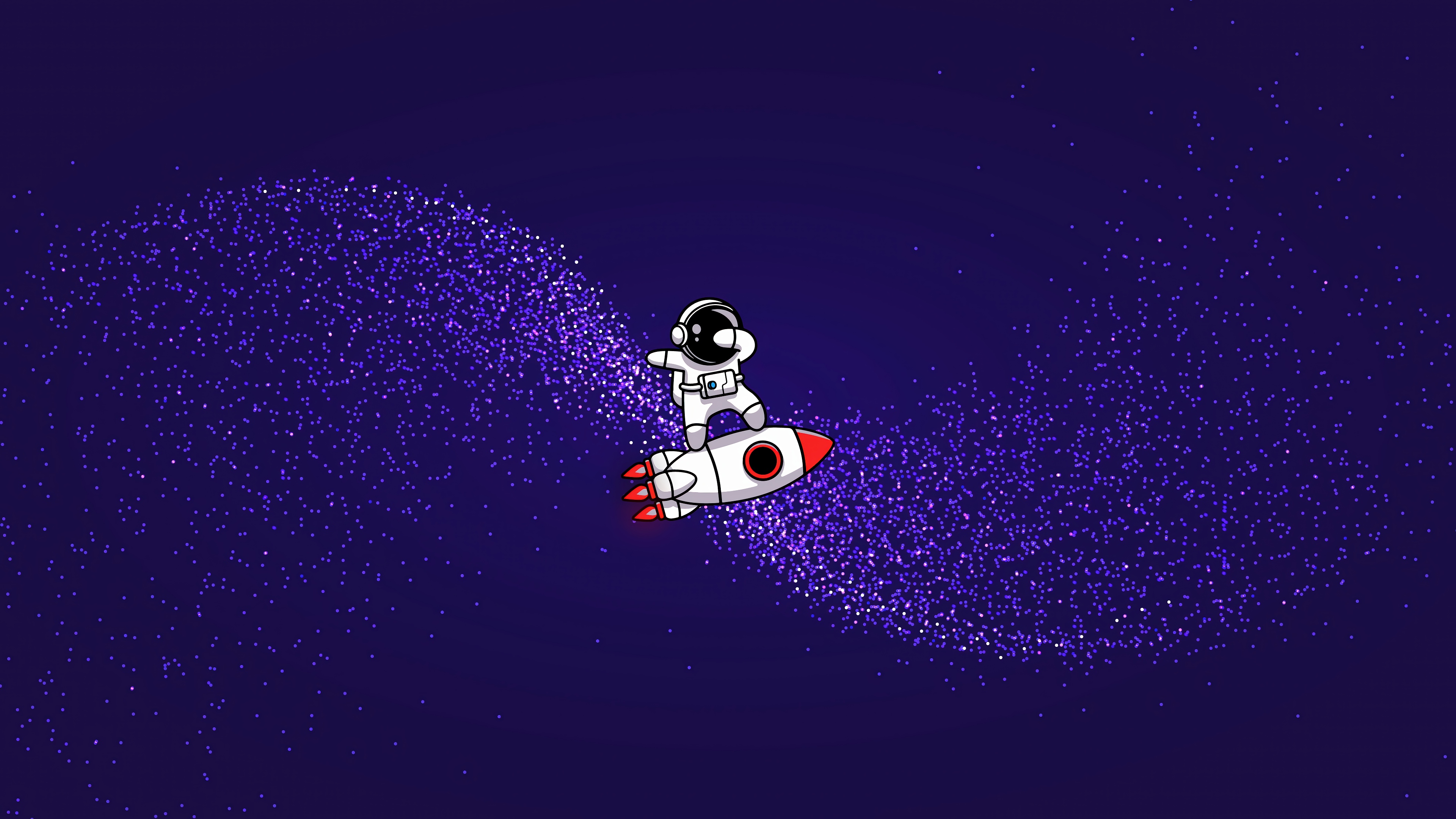 Astronaut riding a rocket through space with purple glitter HD Wallpaper