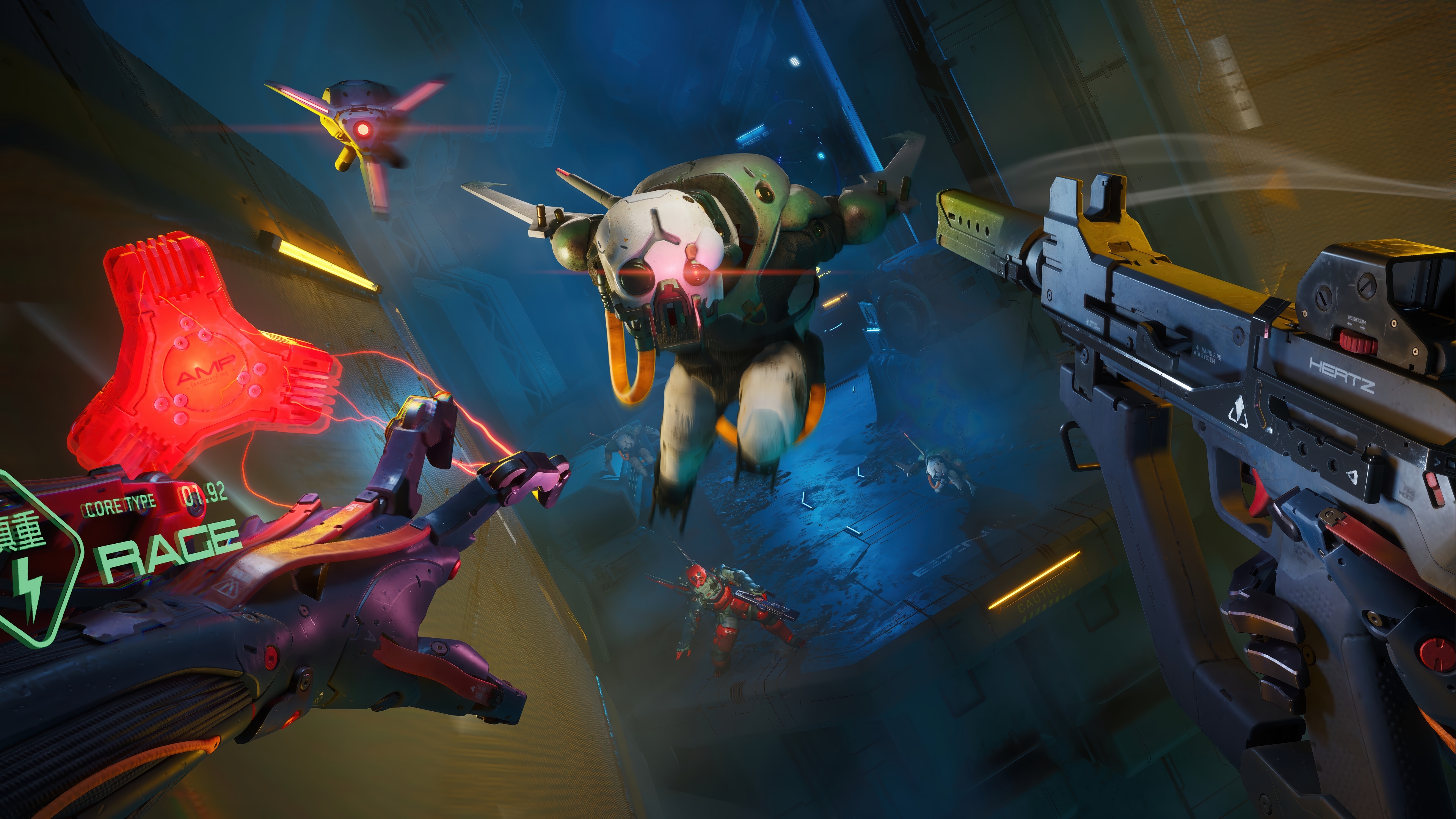 VR combat with futuristic weapons and enemies HD Wallpaper