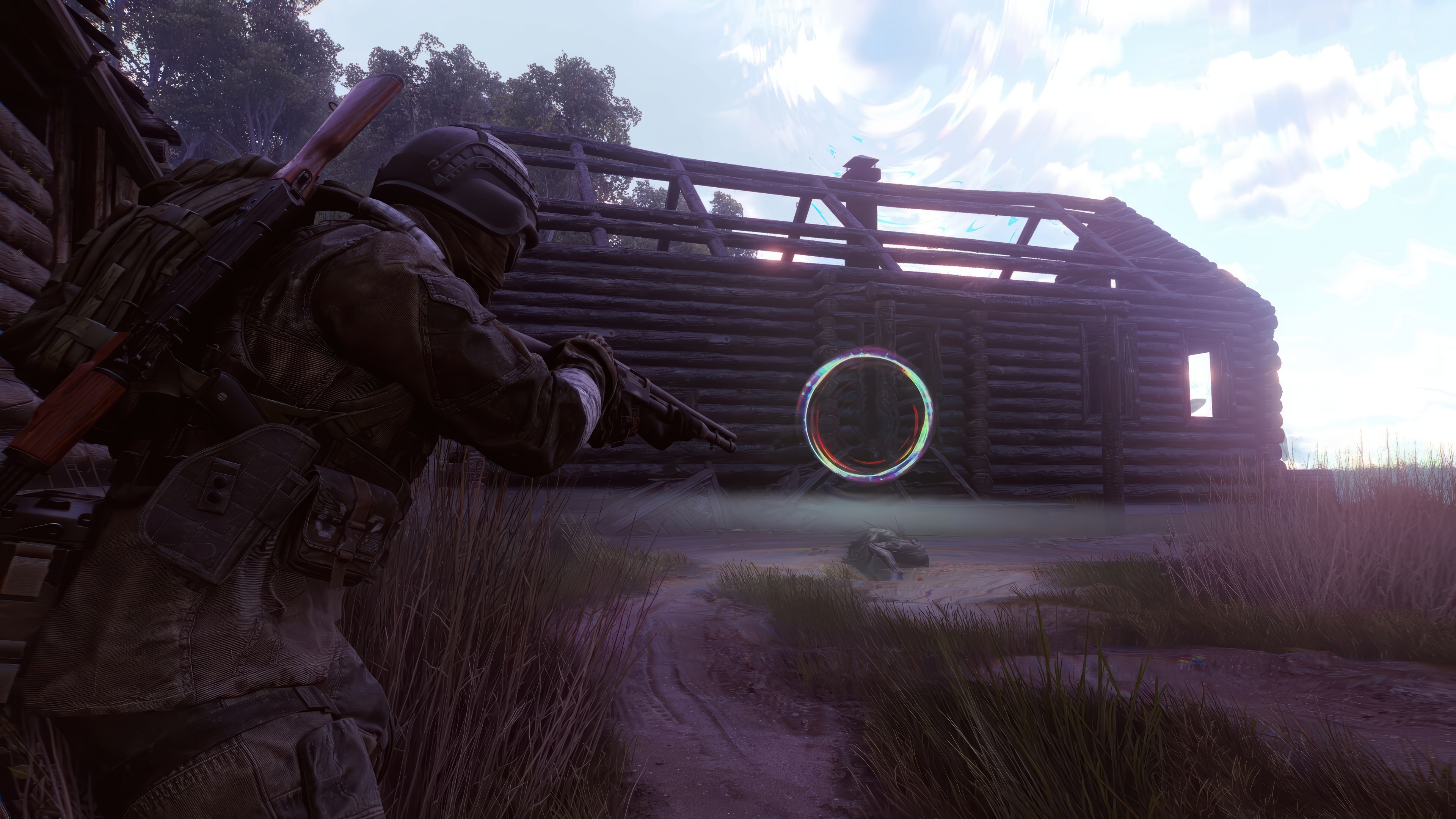 Video game character with rifle near ruined building HD Wallpaper