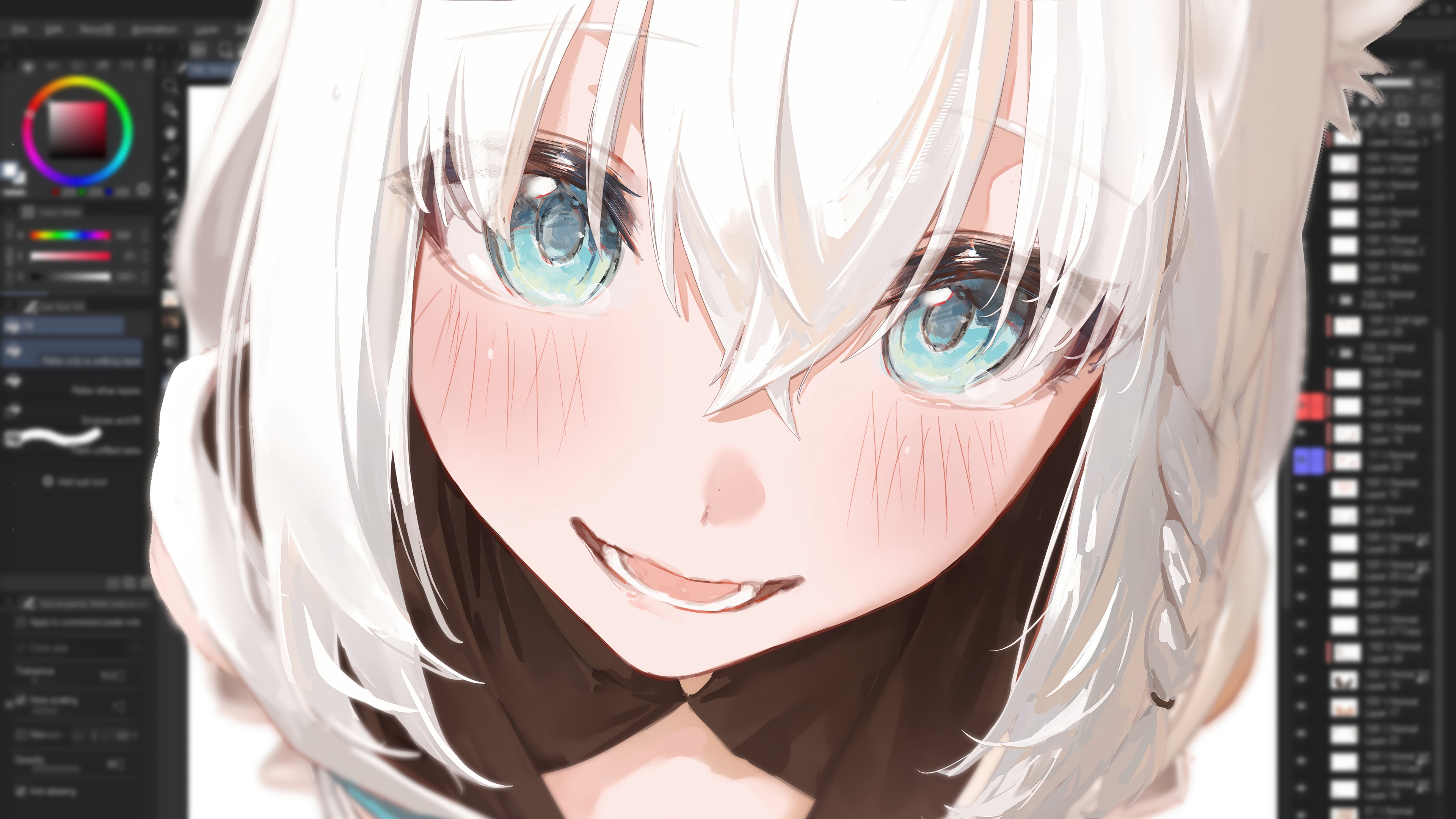 Cute Anime Girl with White Hair in Photoshop 4K HD Wallpaper