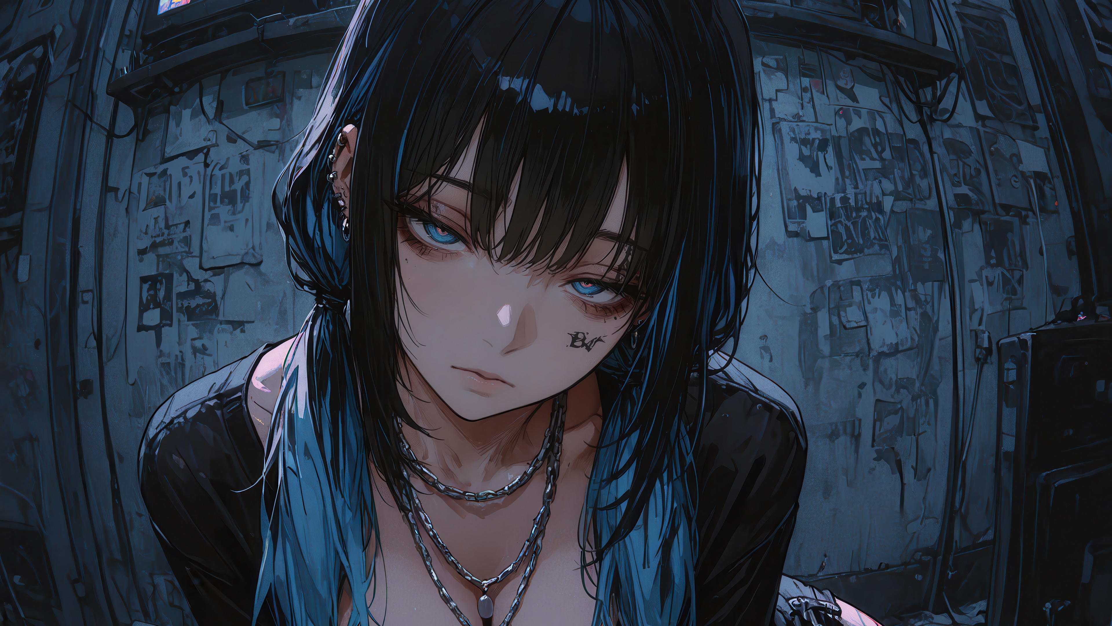 Anime Girl with Blue Eyes and Black Hair 4K HD Wallpaper