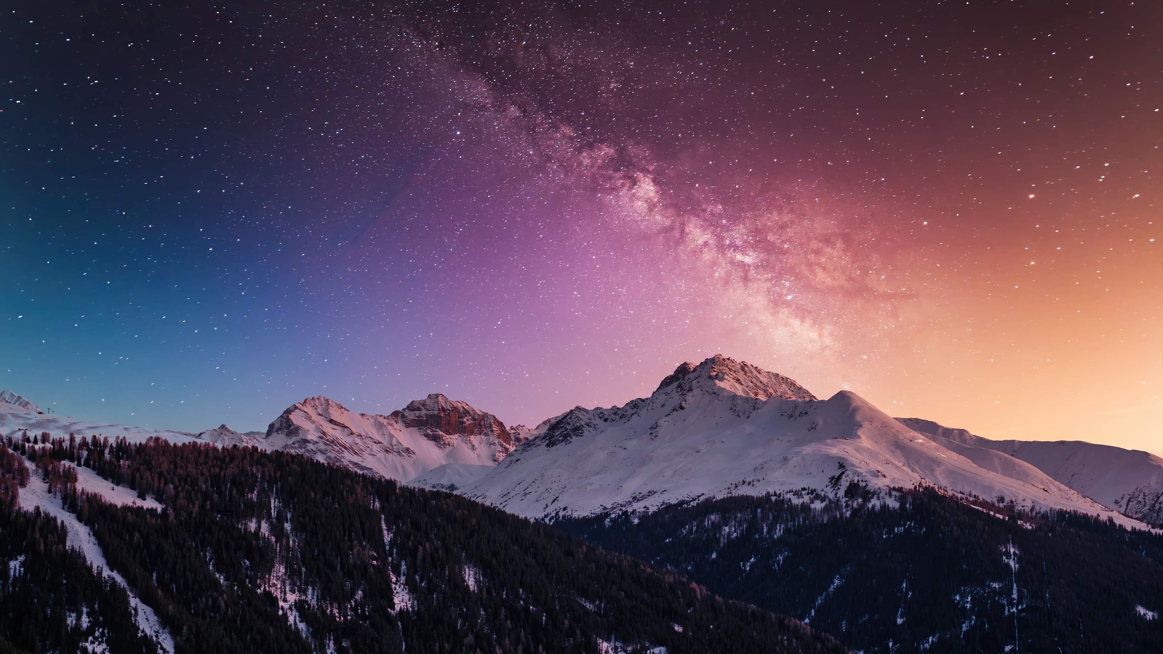 Starry Night Sky Over Snowy Mountains 4K HD Wallpaper