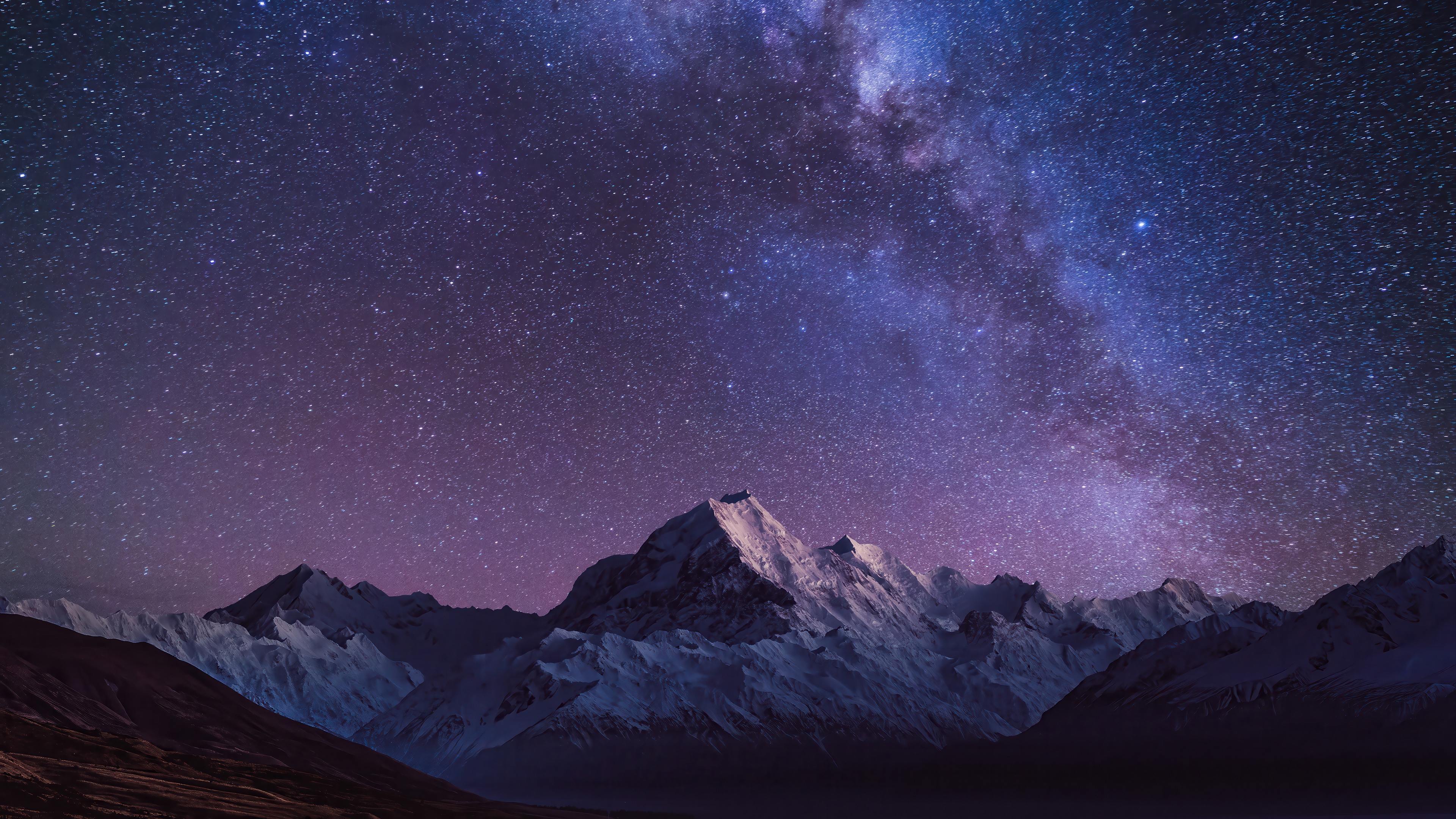 Starry Night Sky Over Snow-Capped Mountains 4K HD Wallpaper