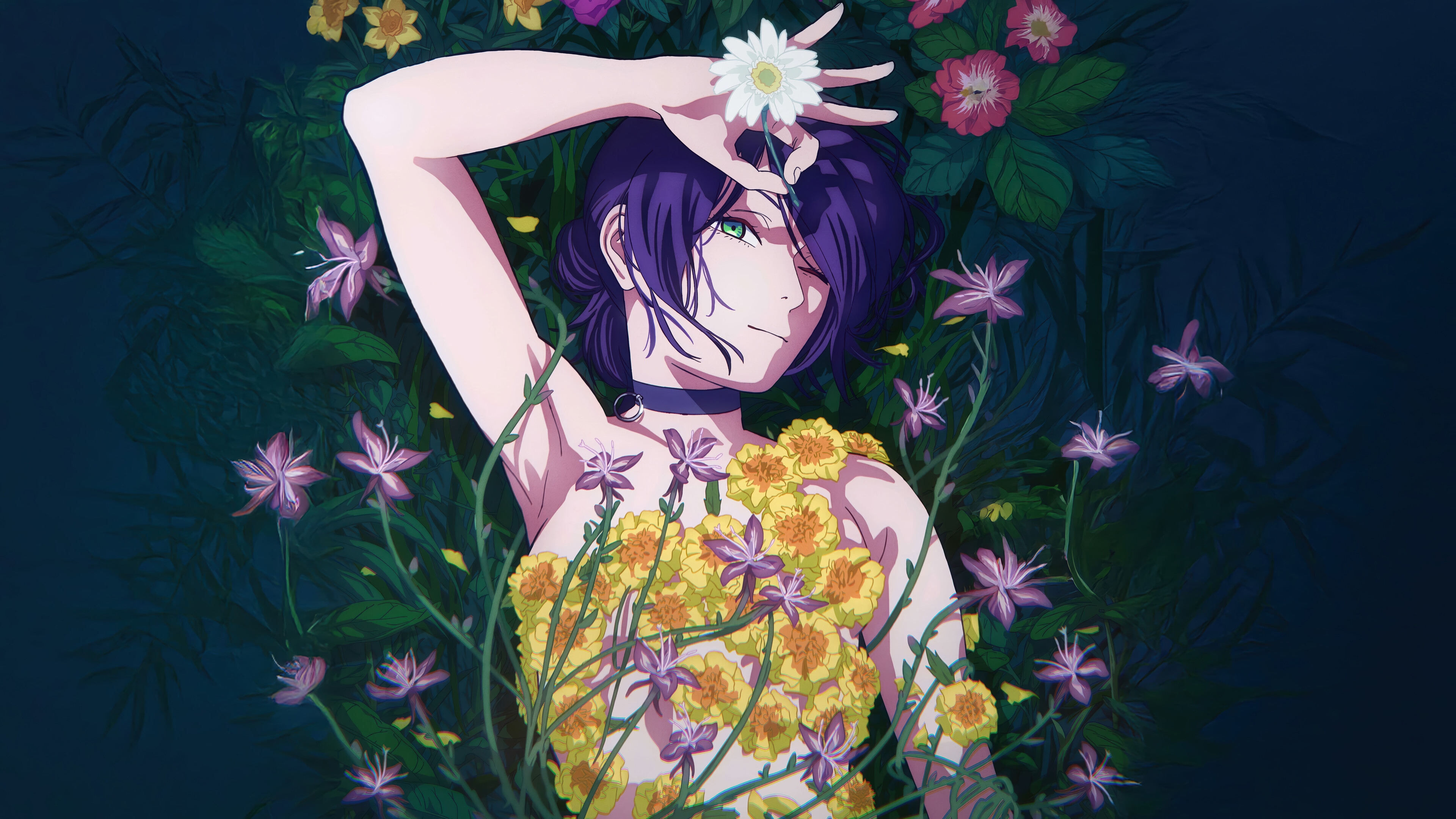 Reze from Chainsaw Man surrounded by flowers HD Wallpaper