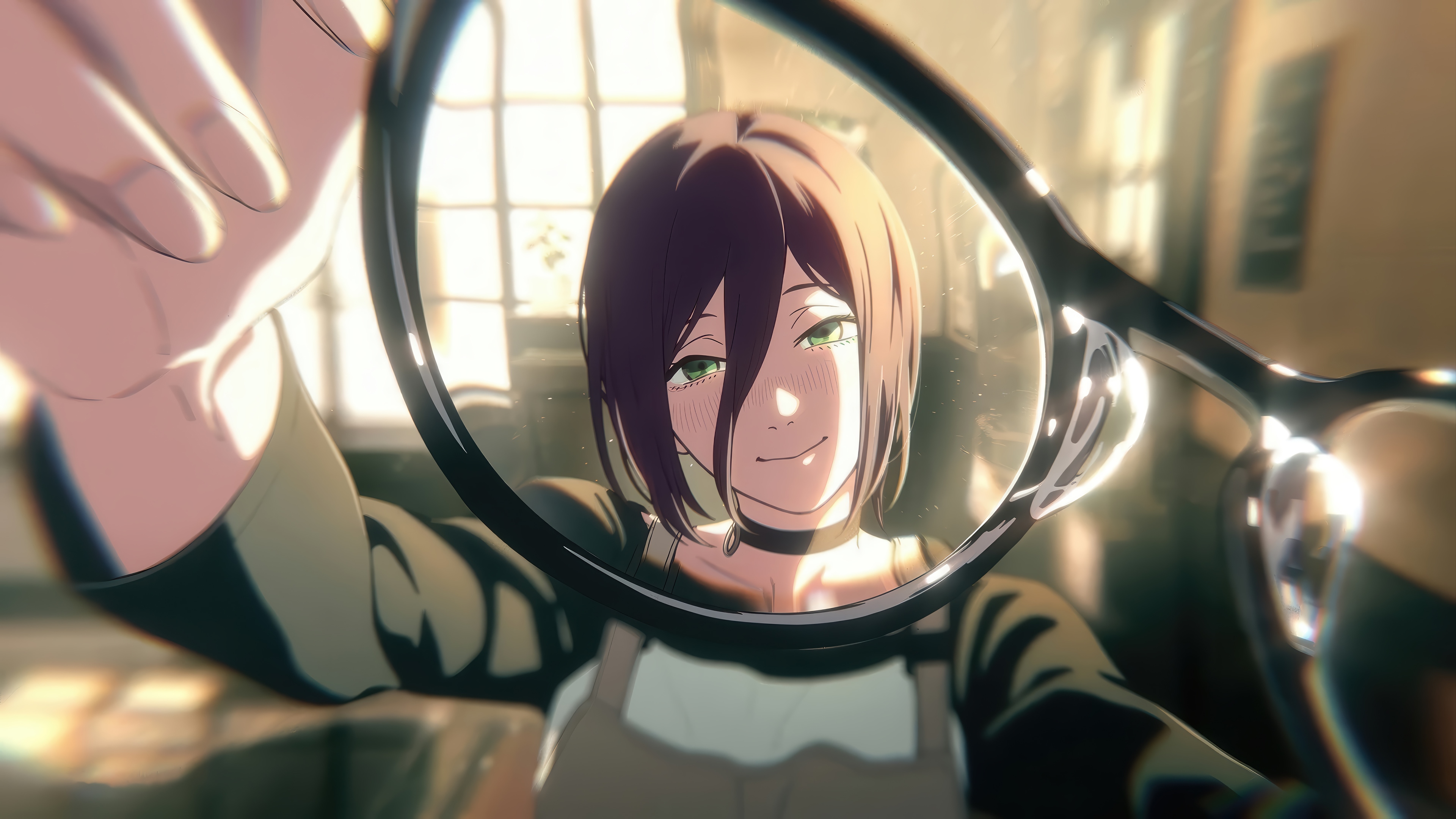 Reze from Chainsaw Man holding glasses HD Wallpaper