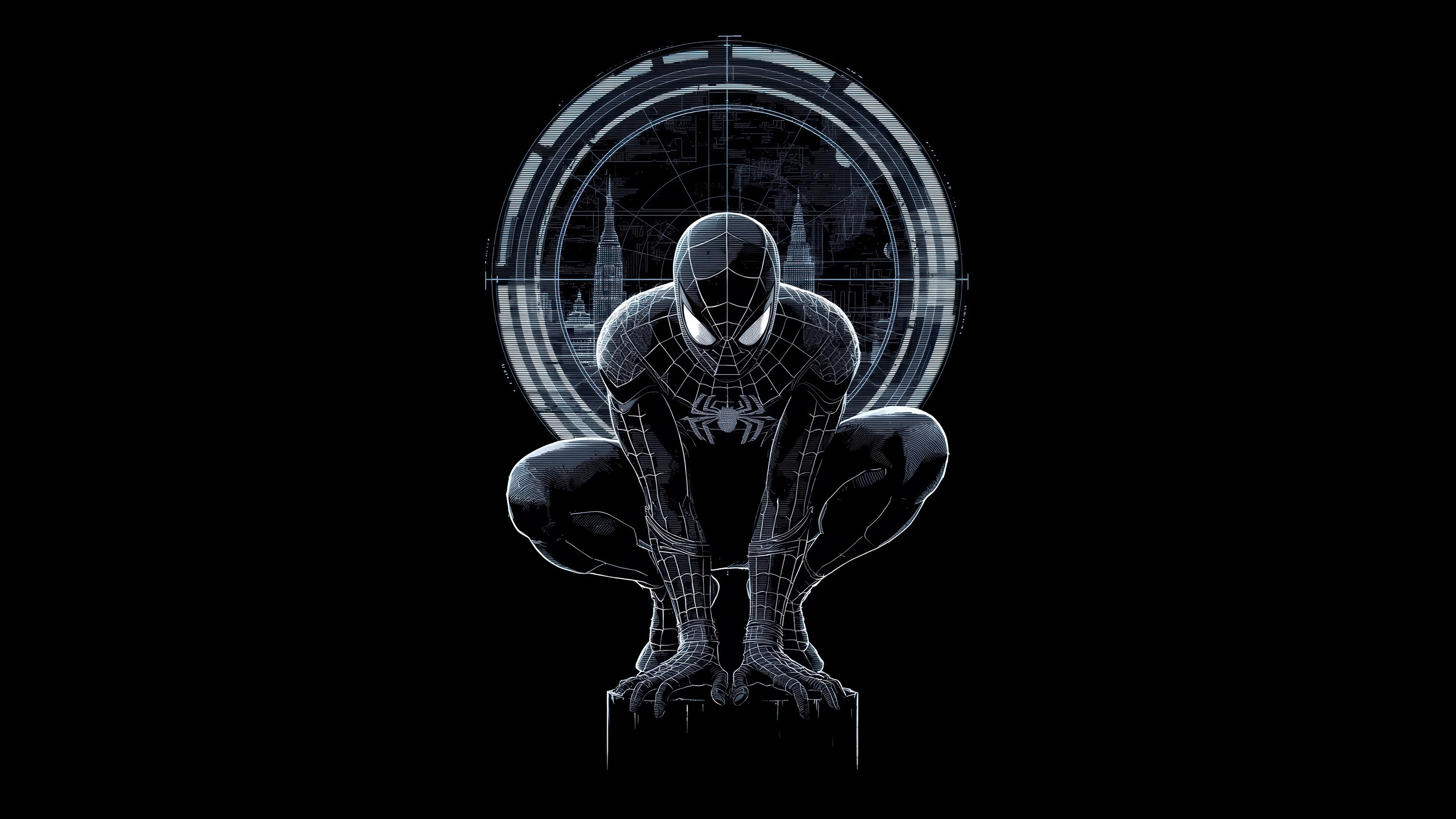 Spider-Man in Black Suit with Cityscape Target HD Wallpaper