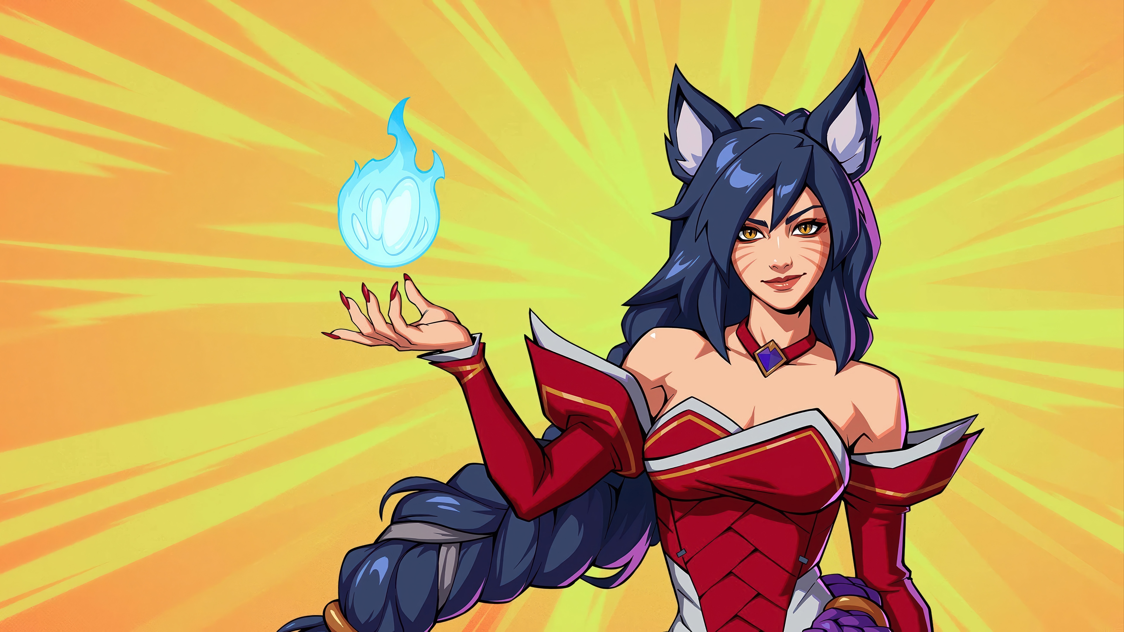 Ahri from League of Legends with a blue orb HD Wallpaper