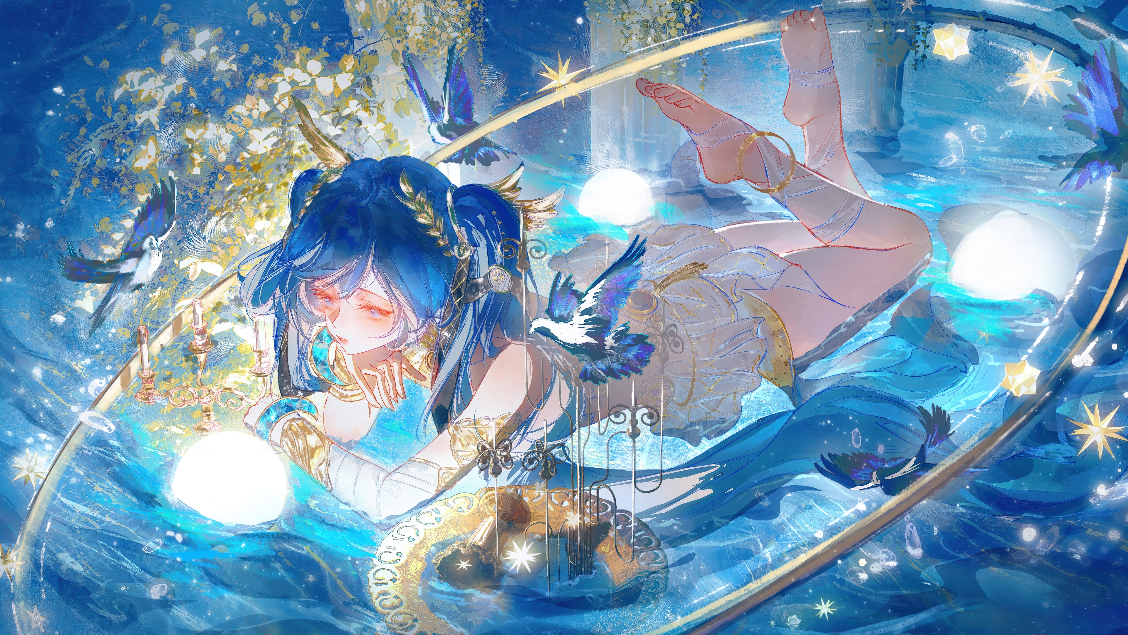 Iuno from Wuthering Waves in a celestial bath HD Wallpaper
