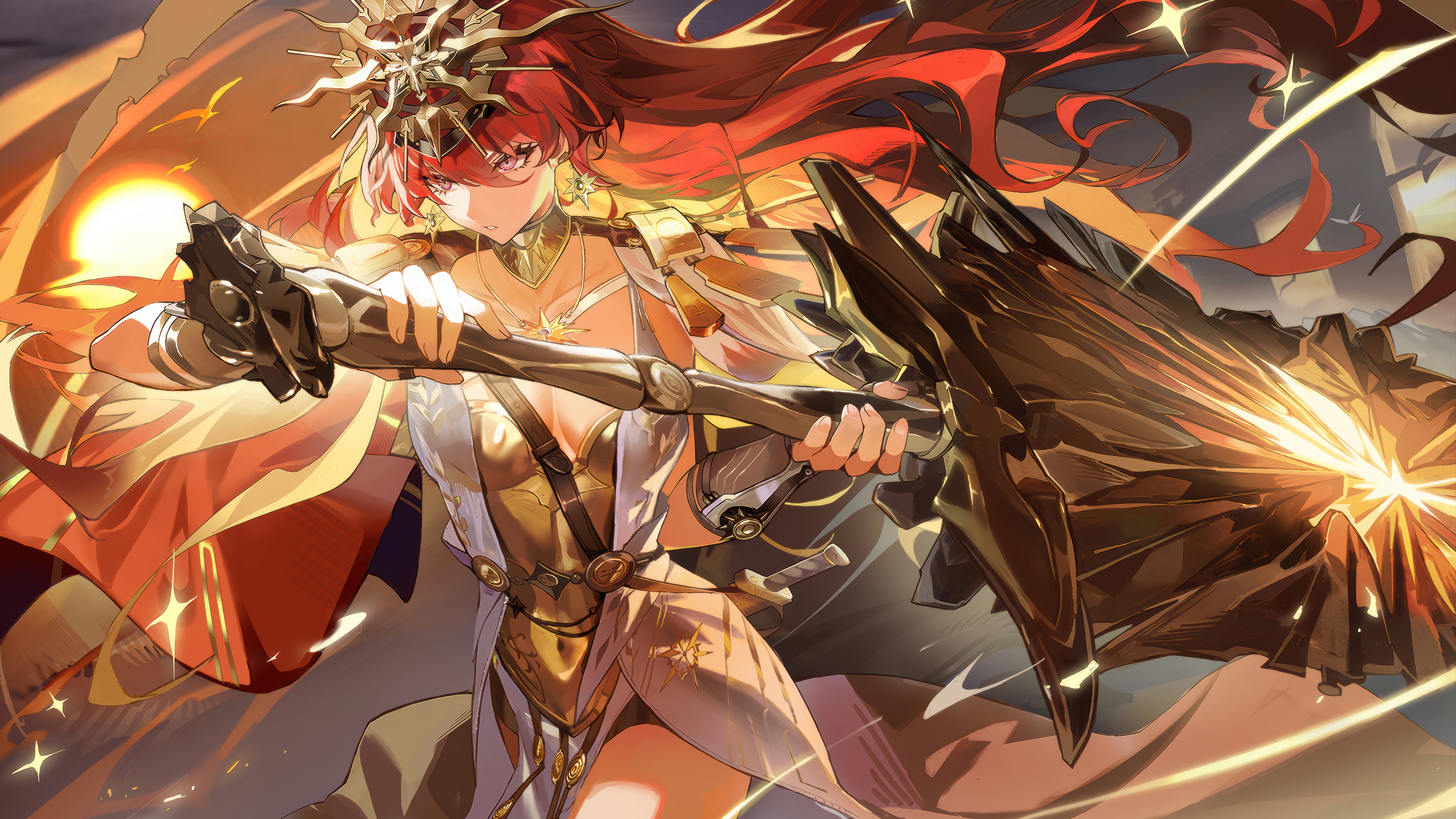 Augusta from Wuthering Waves with a large weapon HD Wallpaper
