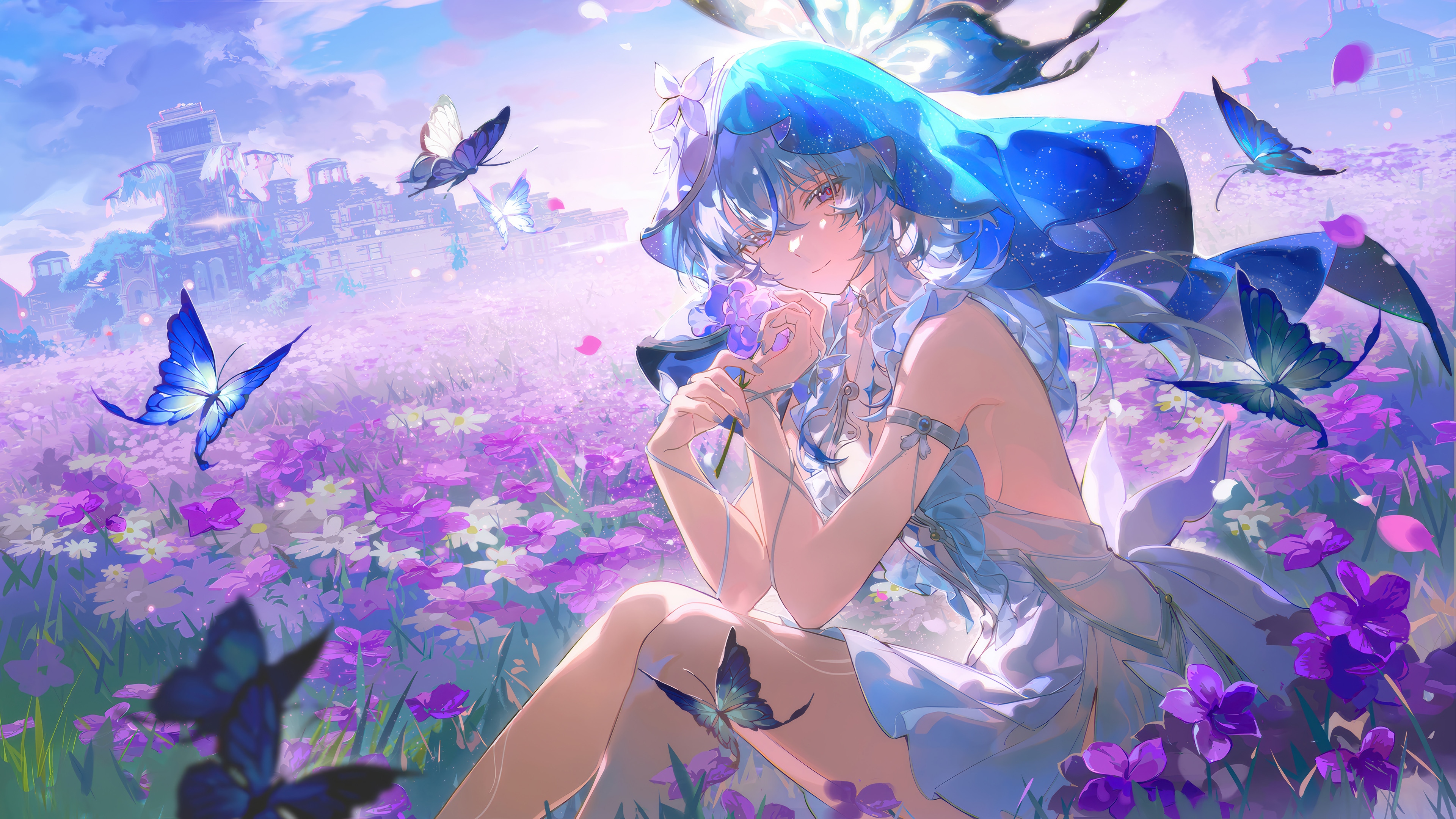 The Shorekeeper from Wuthering Waves in a field of flowers HD Wallpaper