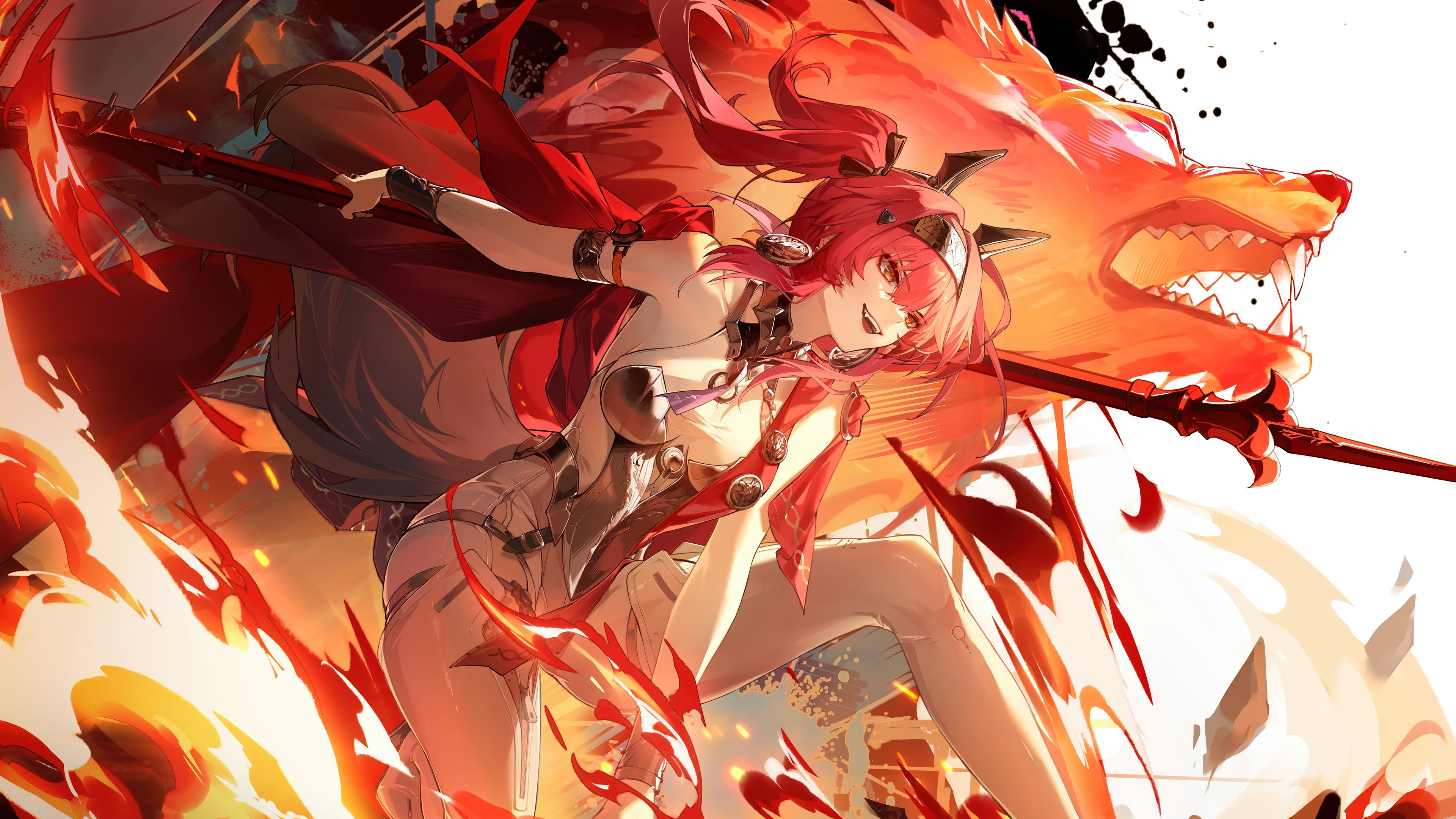 Lupa from Wuthering Waves with a fiery wolf HD Wallpaper