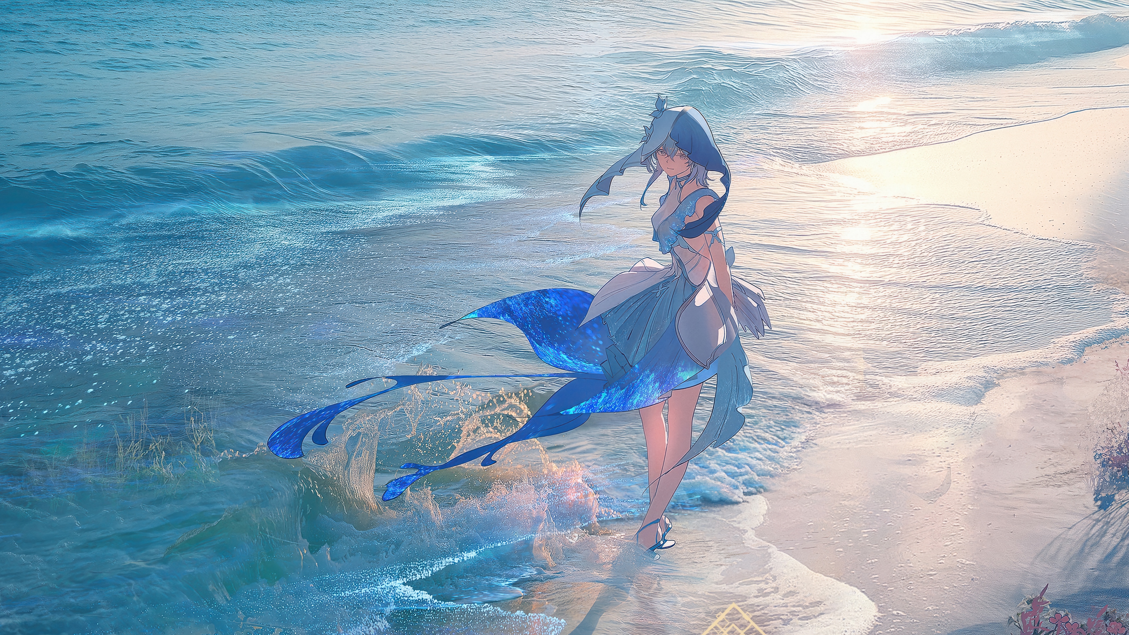 The Shorekeeper from Wuthering Waves on the beach HD Wallpaper