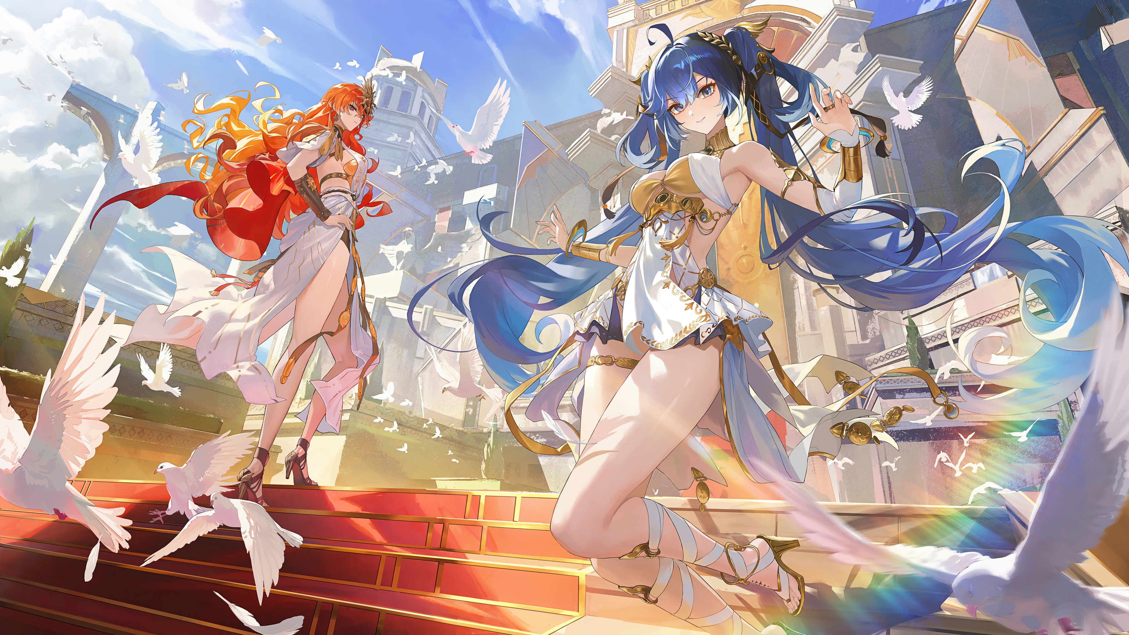 Wuthering Waves: Iuno and Augusta with Pigeons HD Wallpaper