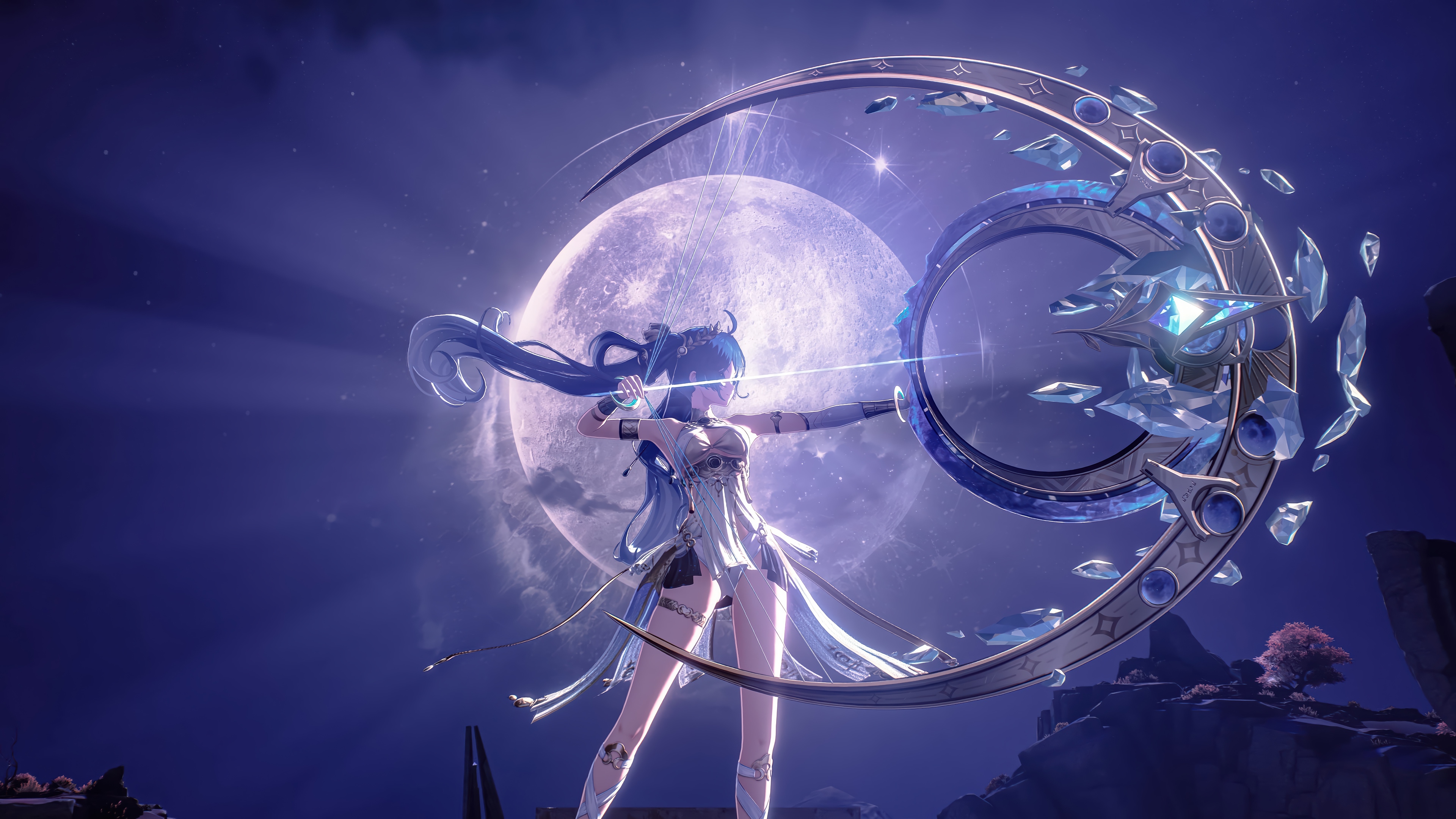 Iuno from Wuthering Waves with a moon bow HD Wallpaper
