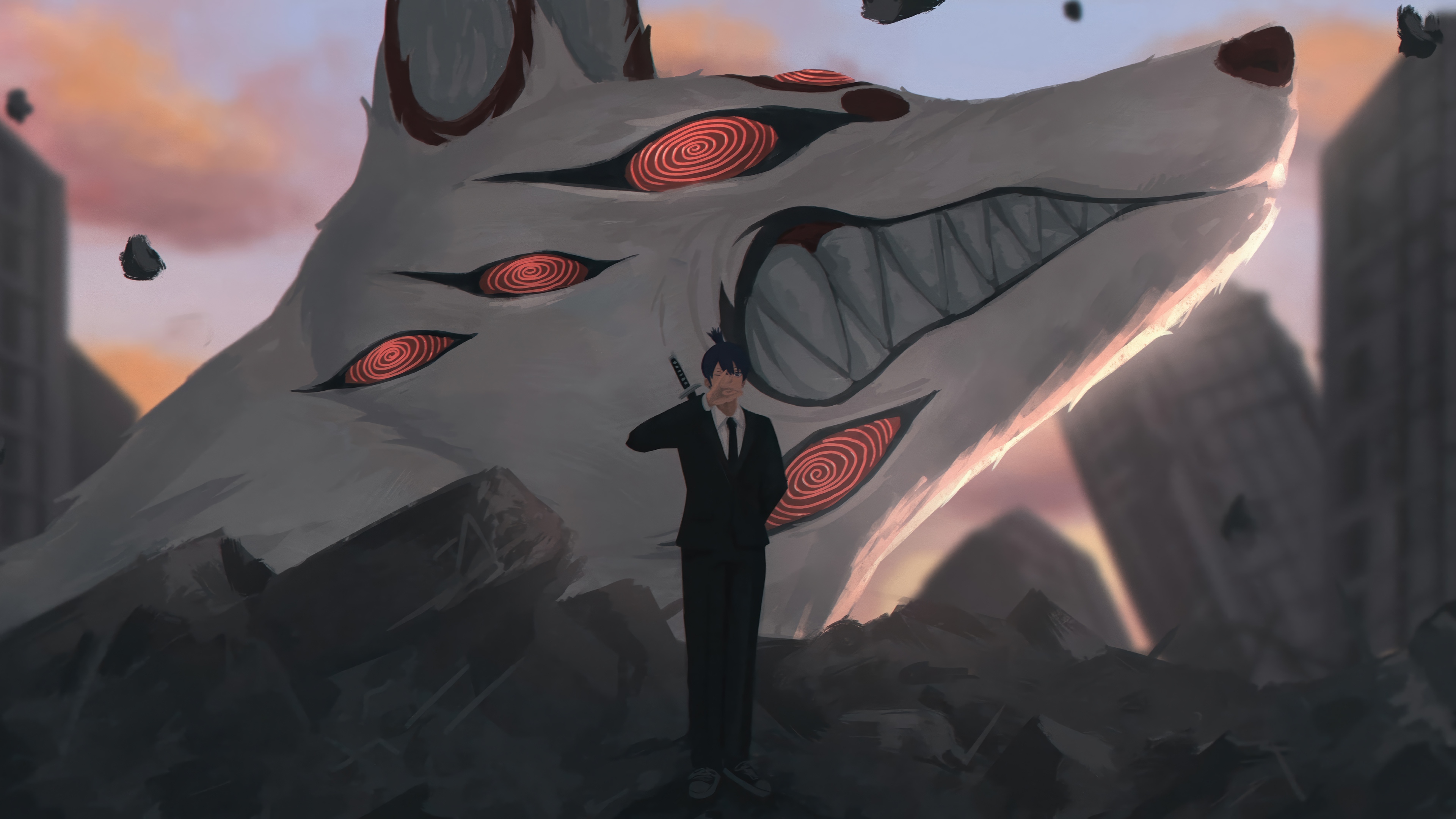 Chainsaw Man Aki and the Fox Devil 4K HD Wallpaper
