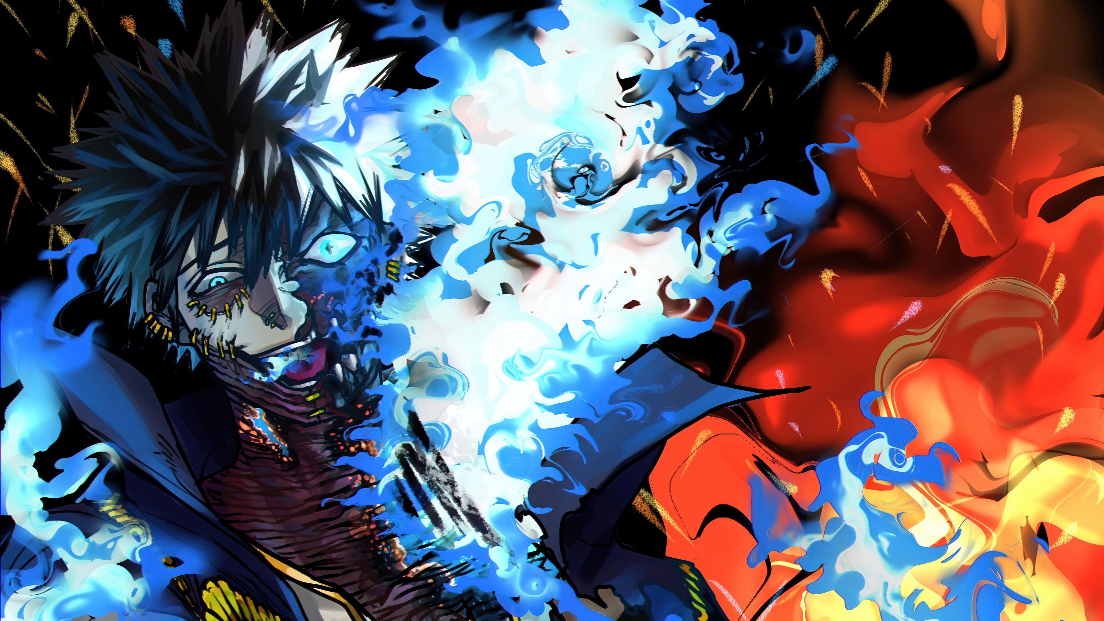 Dabi from My Hero Academia with blue and red flames HD Wallpaper